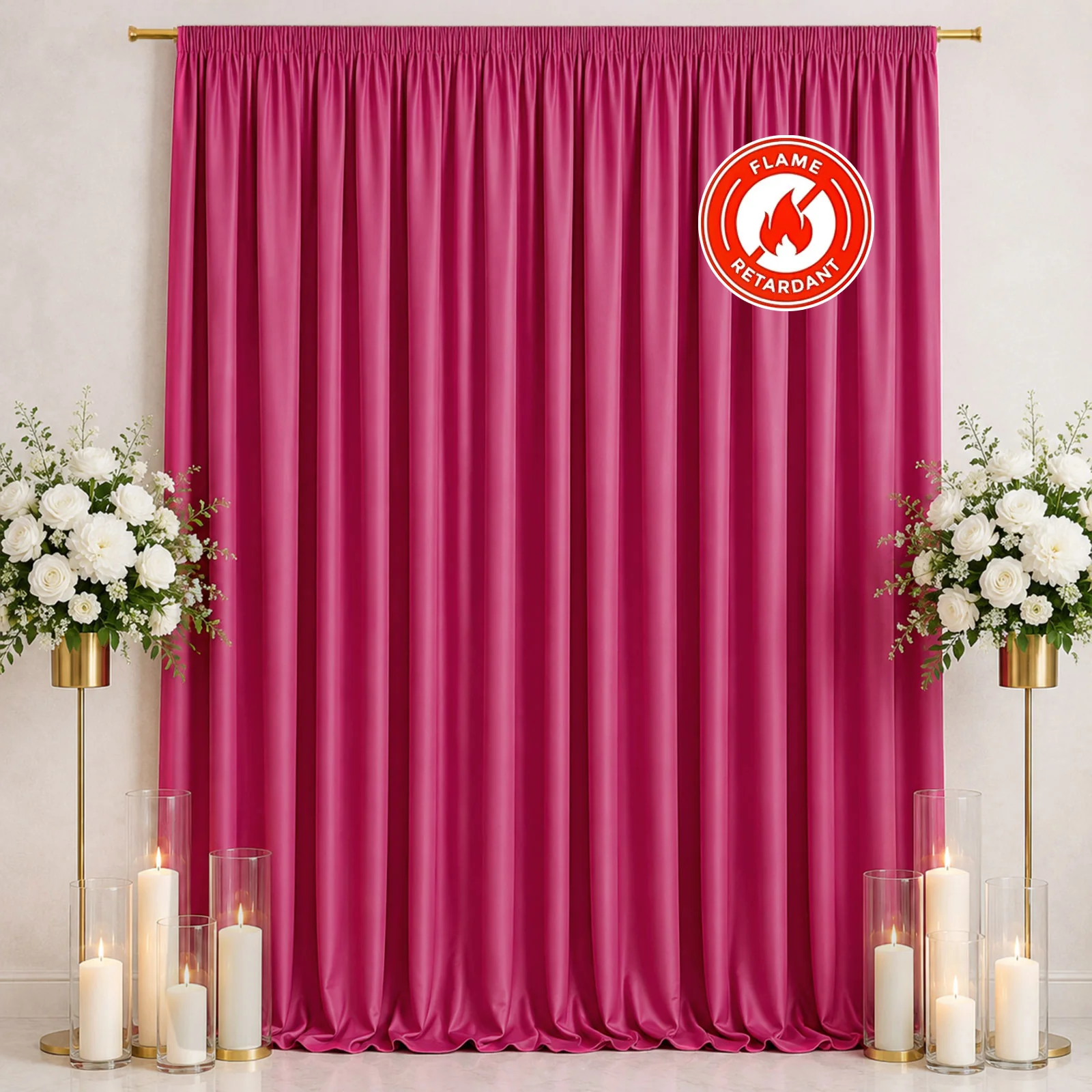 Scuba Polyester Event Backdrop Curtain Fuchsia 10ftx12ft Durable Flame Resistant Wrinkle-Free Photography Drape Panel With Rod Pocket - Image 3