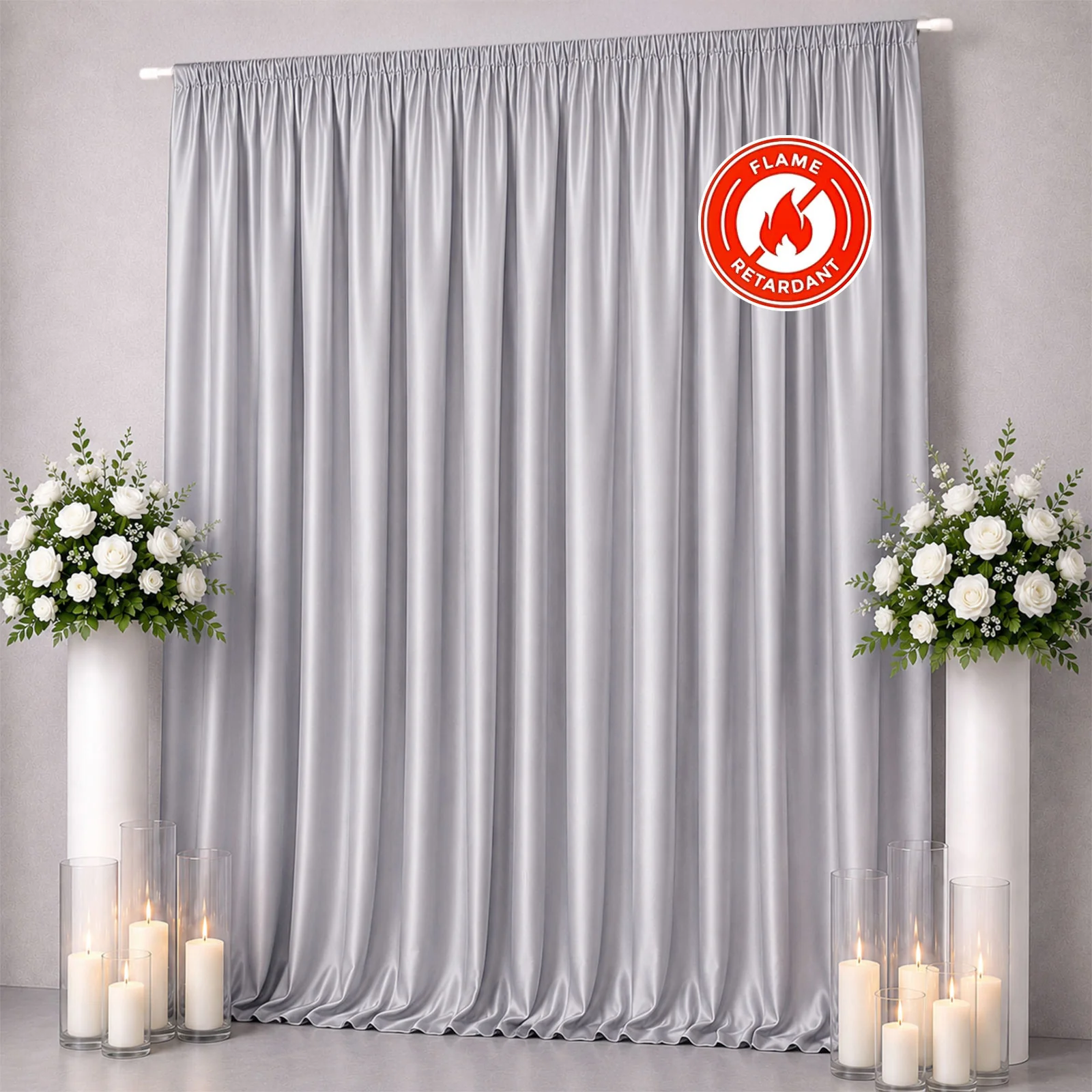 Scuba Polyester Event Backdrop Curtain Silver 10ftx12ft Durable Flame Resistant Wrinkle-Free Photography Drape Panel With Rod Pocket