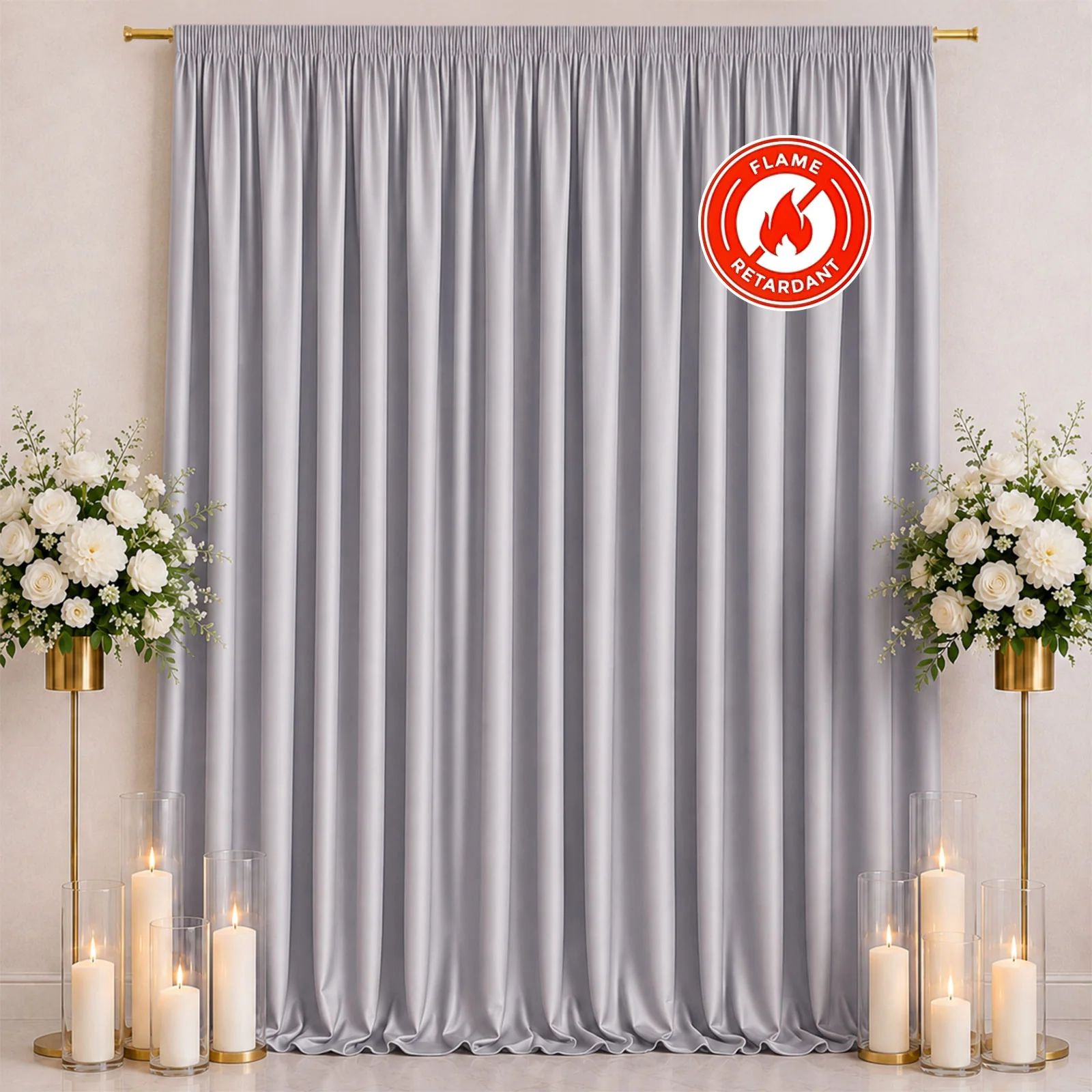 Scuba Polyester Event Backdrop Curtain Silver 10ftx12ft Durable Flame Resistant Wrinkle-Free Photography Drape Panel With Rod Pocket - Image 3