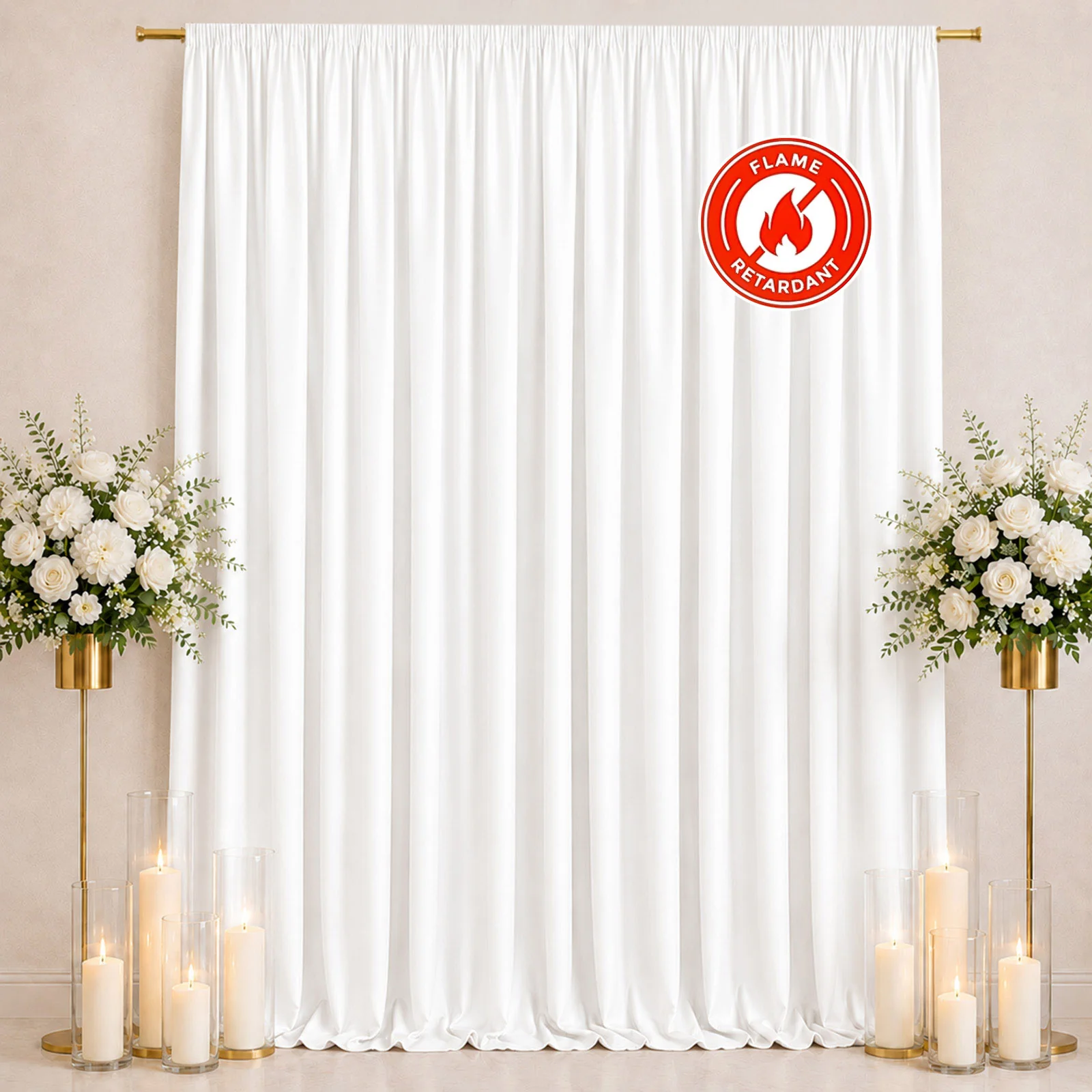 Scuba Polyester Event Backdrop Curtain White 10ftx12ft Durable Flame Resistant Wrinkle-Free Photography Drape Panel With Rod Pocket - Image 3