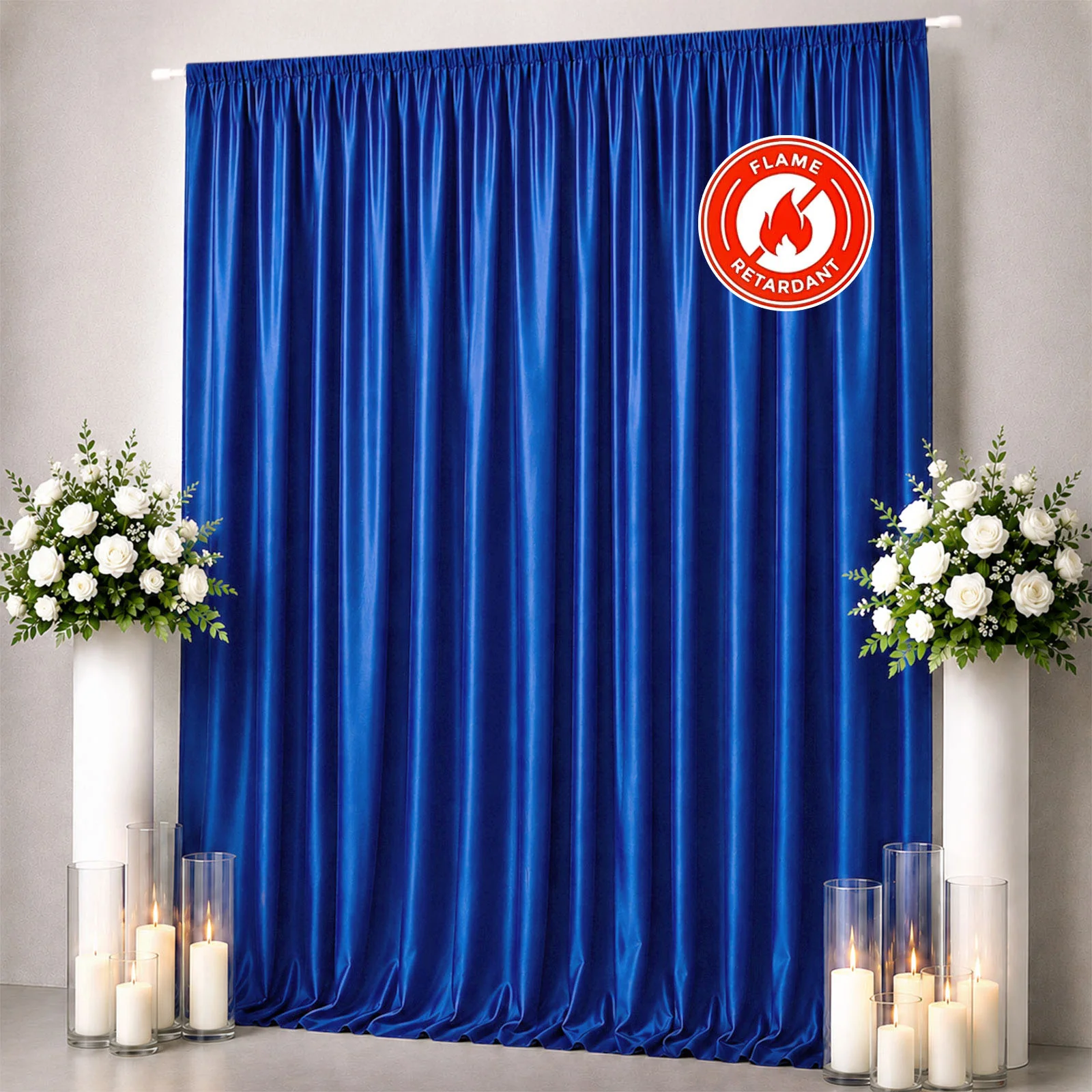 Scuba Polyester Event Backdrop Curtain Royal Blue 10ftx12ft Durable Flame Resistant Wrinkle-Free Photography Drape Panel With Rod Pocket