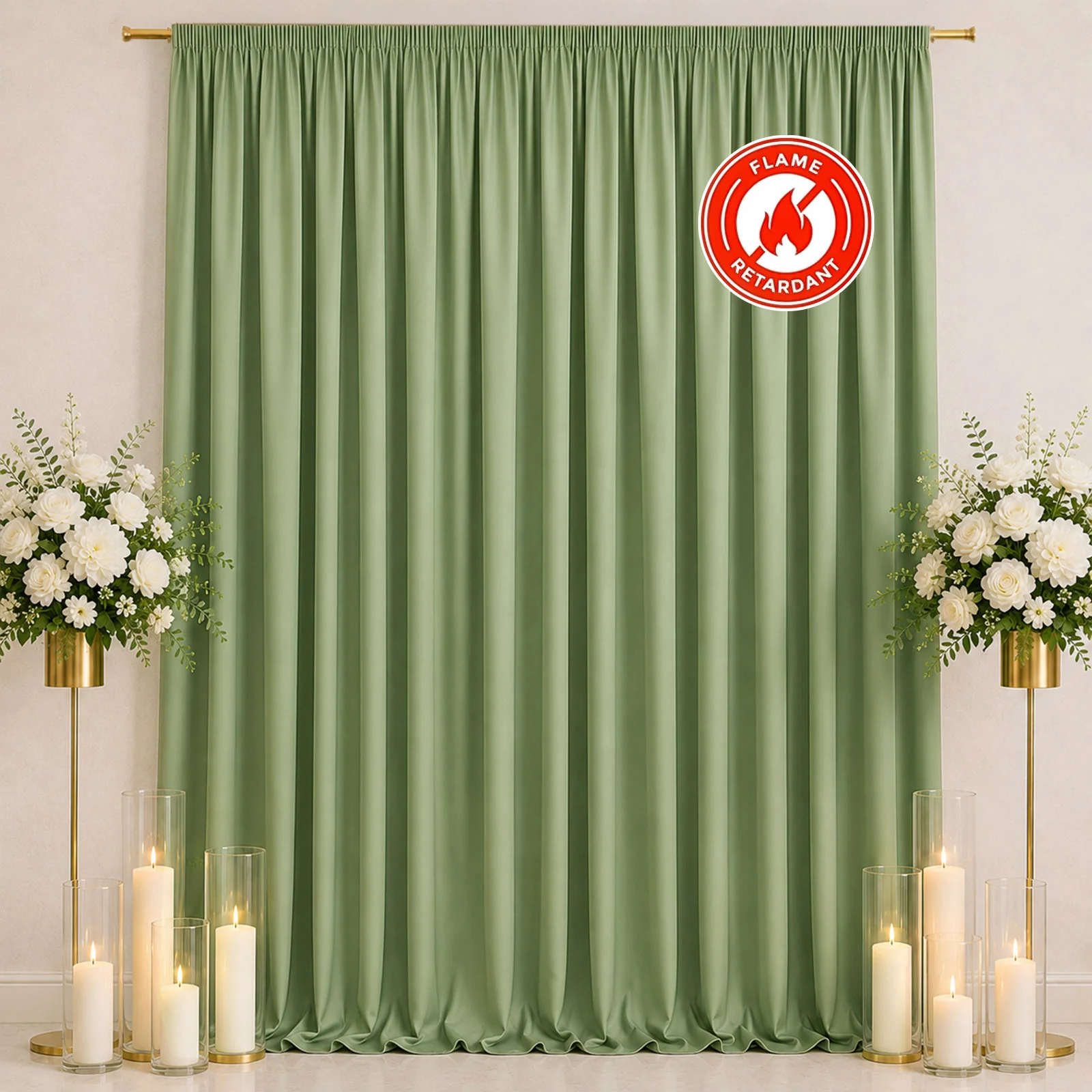 Scuba Polyester Event Backdrop Curtain Sage Green 10ftx12ft Durable Flame Resistant Wrinkle-Free Photography Drape Panel With Rod Pocket - Image 3