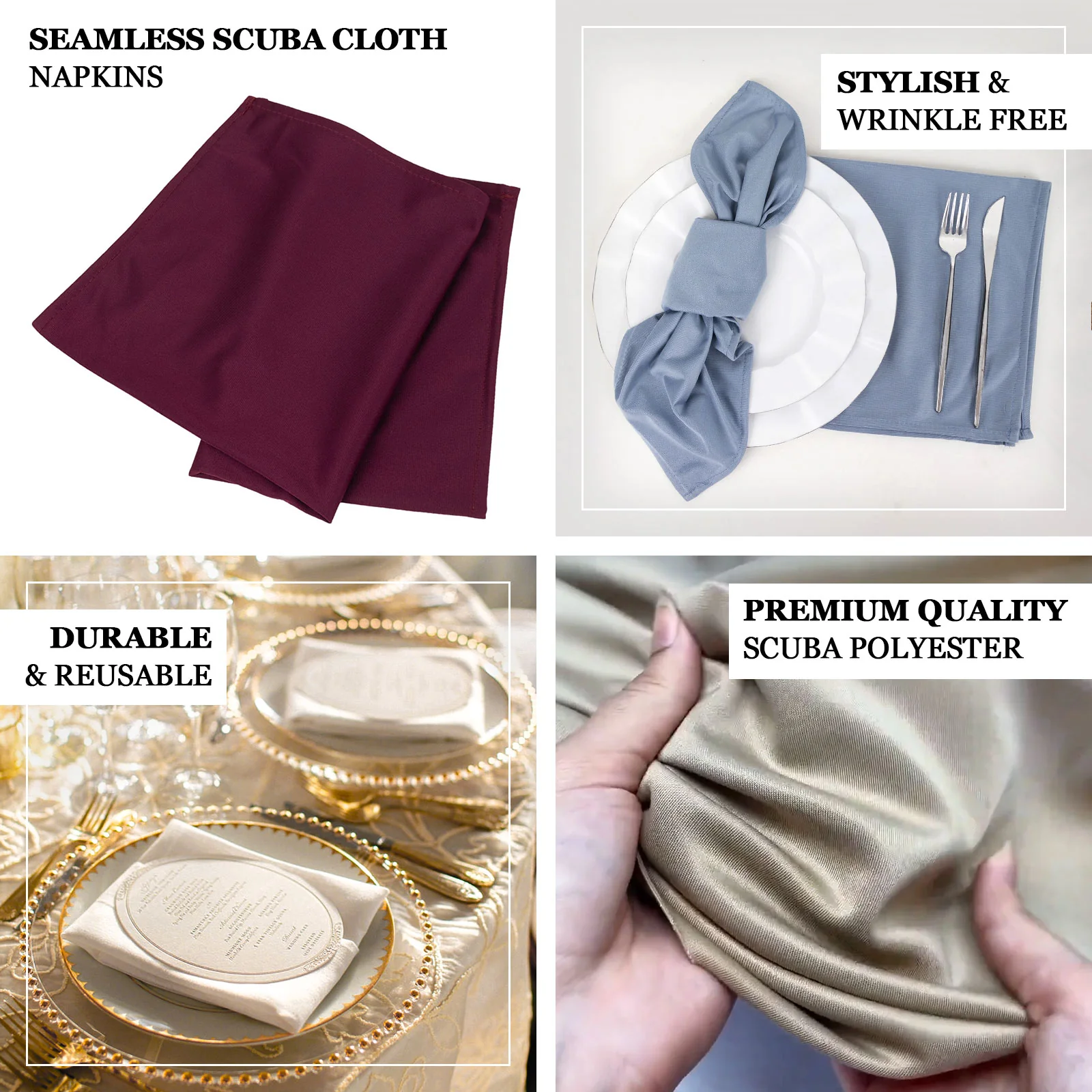 5 Pack Shimmer Gold Scuba Napkins – 17"x17" Wrinkle-Free & Stain-Resistant Cloth Table Napkins - Image 4