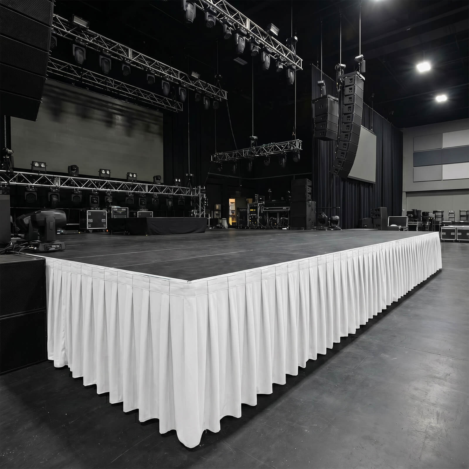 Portable Scuba Stage Skirt White Shirred Pleated Stage Cover for Wedding & Event Platforms - Wrinkle-Free, Stain Resistant - 48"x20ft