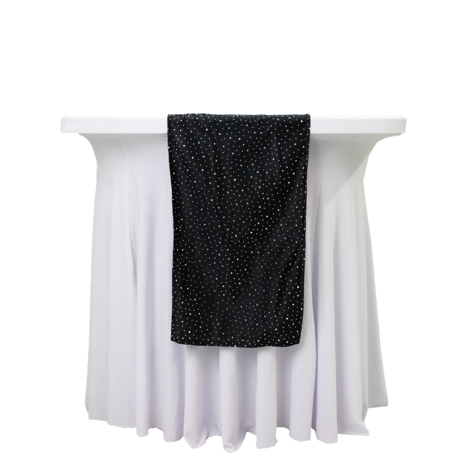 Black Scuba Table Runner with Rhinestone Accents - 12"x108" Wrinkle-Free Table Linen - Image 6