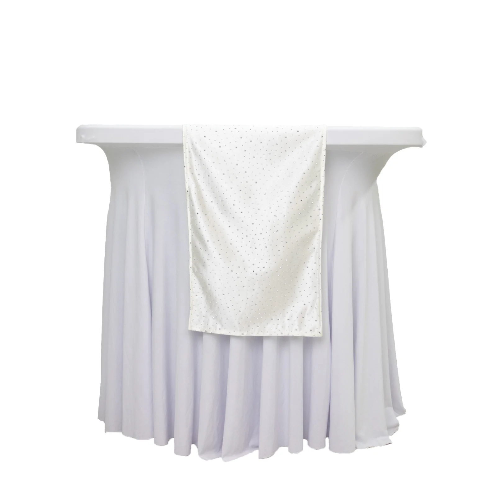 Pearl White Scuba Table Runner with Rhinestone Accents - 12"x108" Wrinkle-Free Table Linen - Image 2