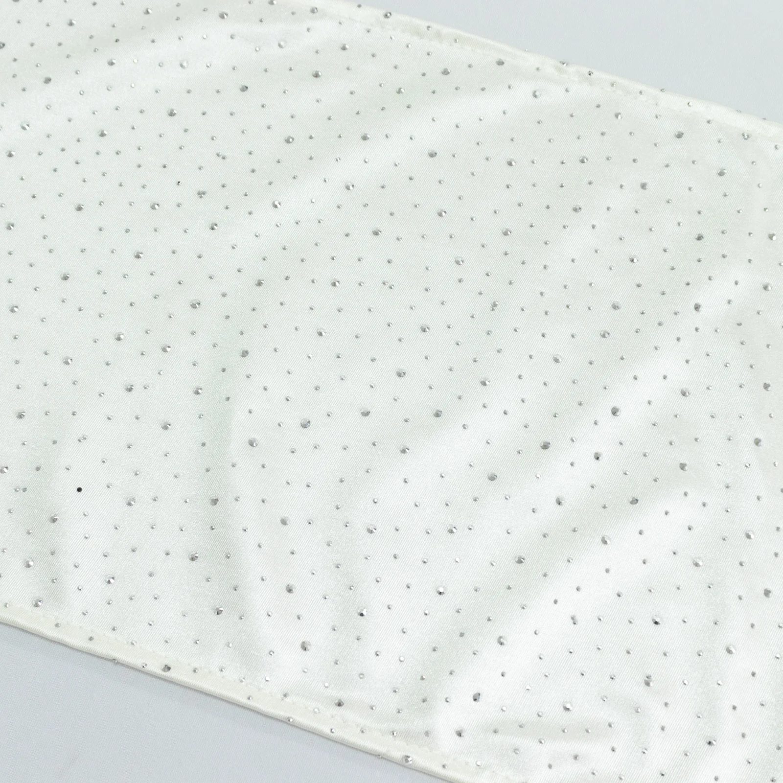 Pearl White Scuba Table Runner with Rhinestone Accents - 12"x108" Wrinkle-Free Table Linen - Image 7