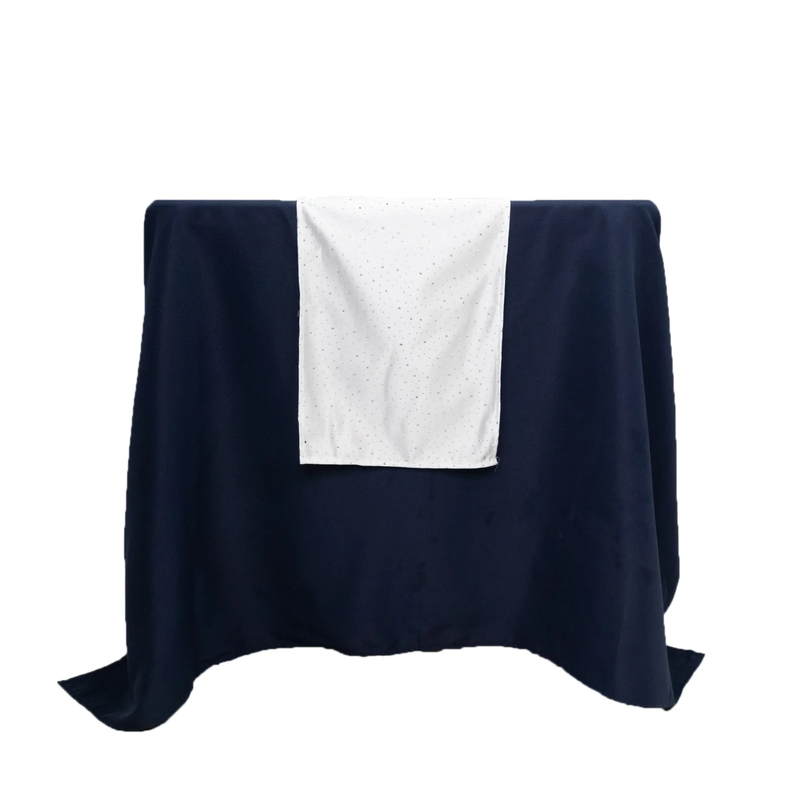 White Scuba Table Runner with Rhinestone Accents - 12"x108" Wrinkle-Free Table Linen - Image 2