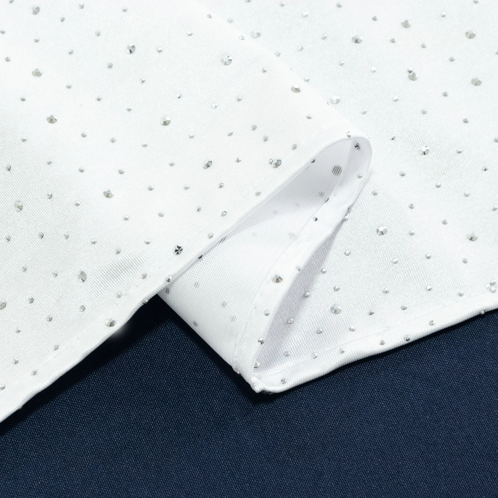 White Scuba Table Runner with Rhinestone Accents - 12"x108" Wrinkle-Free Table Linen - Image 7