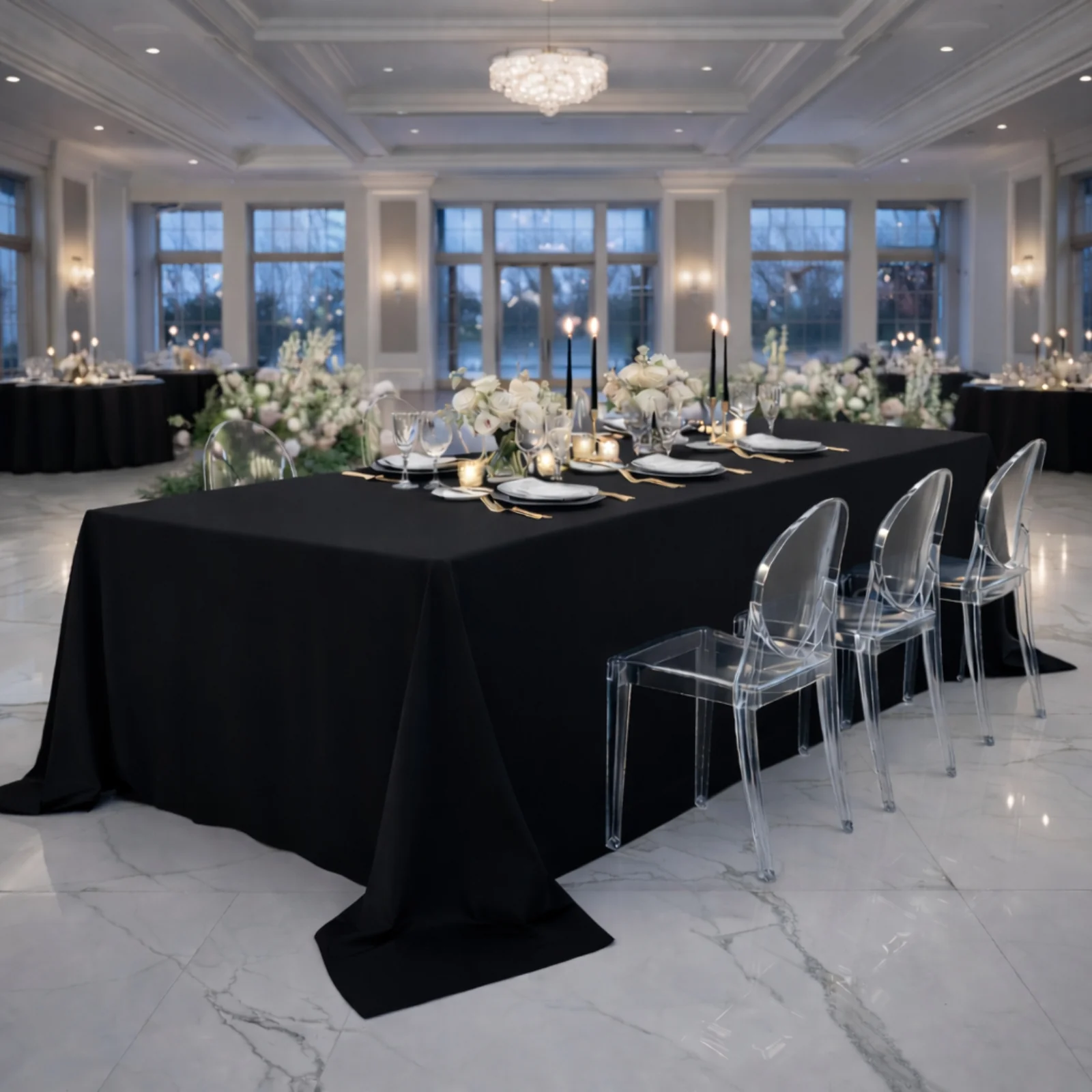 Black Scuba Rectangular King Tablecloth – 108" x 156" Extra-Wide, Wrinkle-Free & Stain-Resistant Banquet Linen for 8ft Tables - Image 6