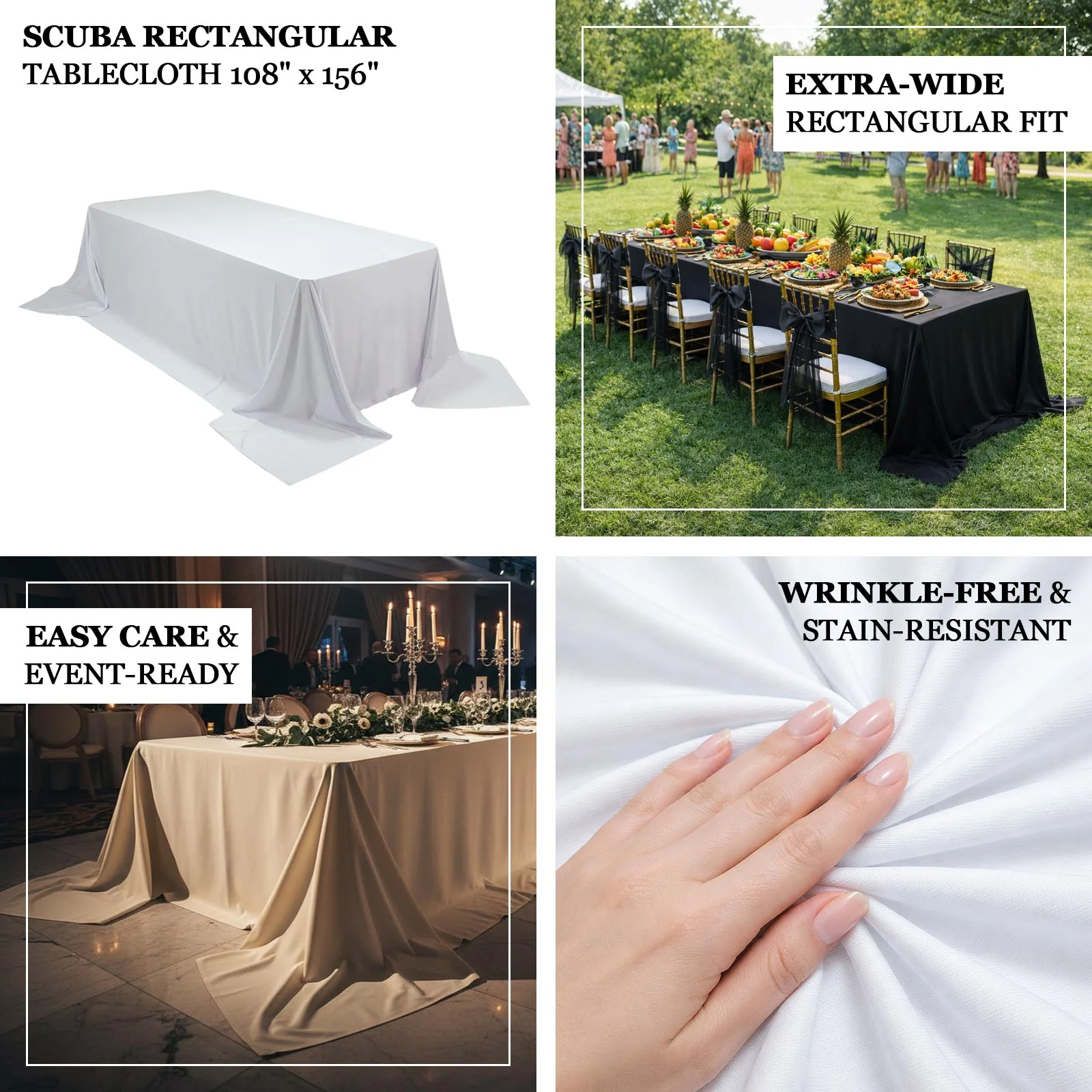 Ivory Scuba Rectangular King Tablecloth – 108" x 156" Extra-Wide, Wrinkle-Free & Stain-Resistant Banquet Linen for 8ft Tables - Image 4