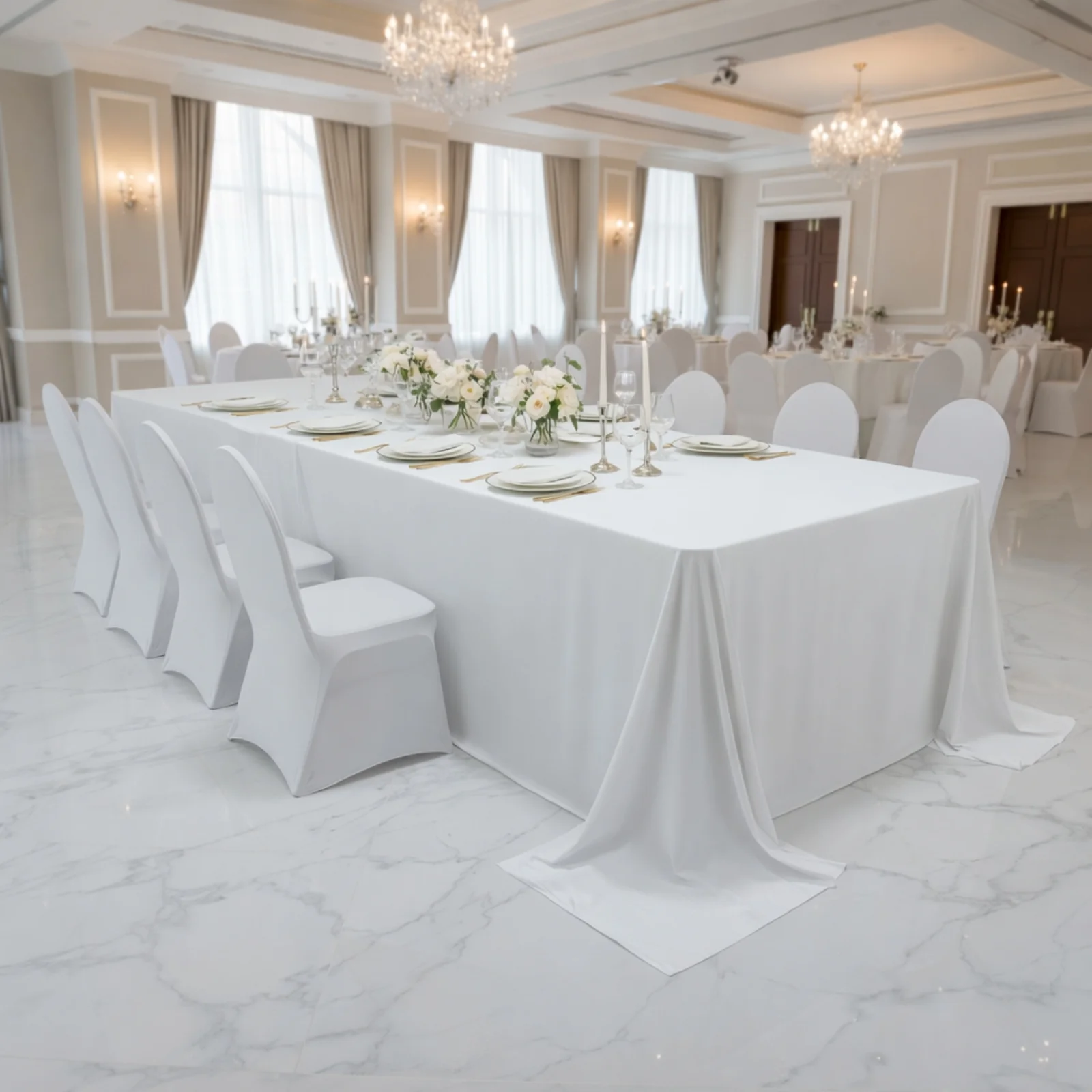 White Scuba Rectangular King Tablecloth – 108" x 156" Extra-Wide, Wrinkle-Free & Stain-Resistant Banquet Linen for 8ft Tables - Image 6