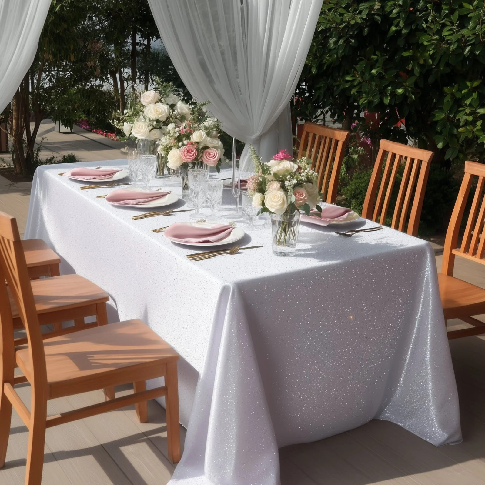 Scuba Rectangular Tablecloth 90"×132" White with Rhinestone Accents – Seamless, Wrinkle-Free, Stain-Resistant Event Linen - Image 5