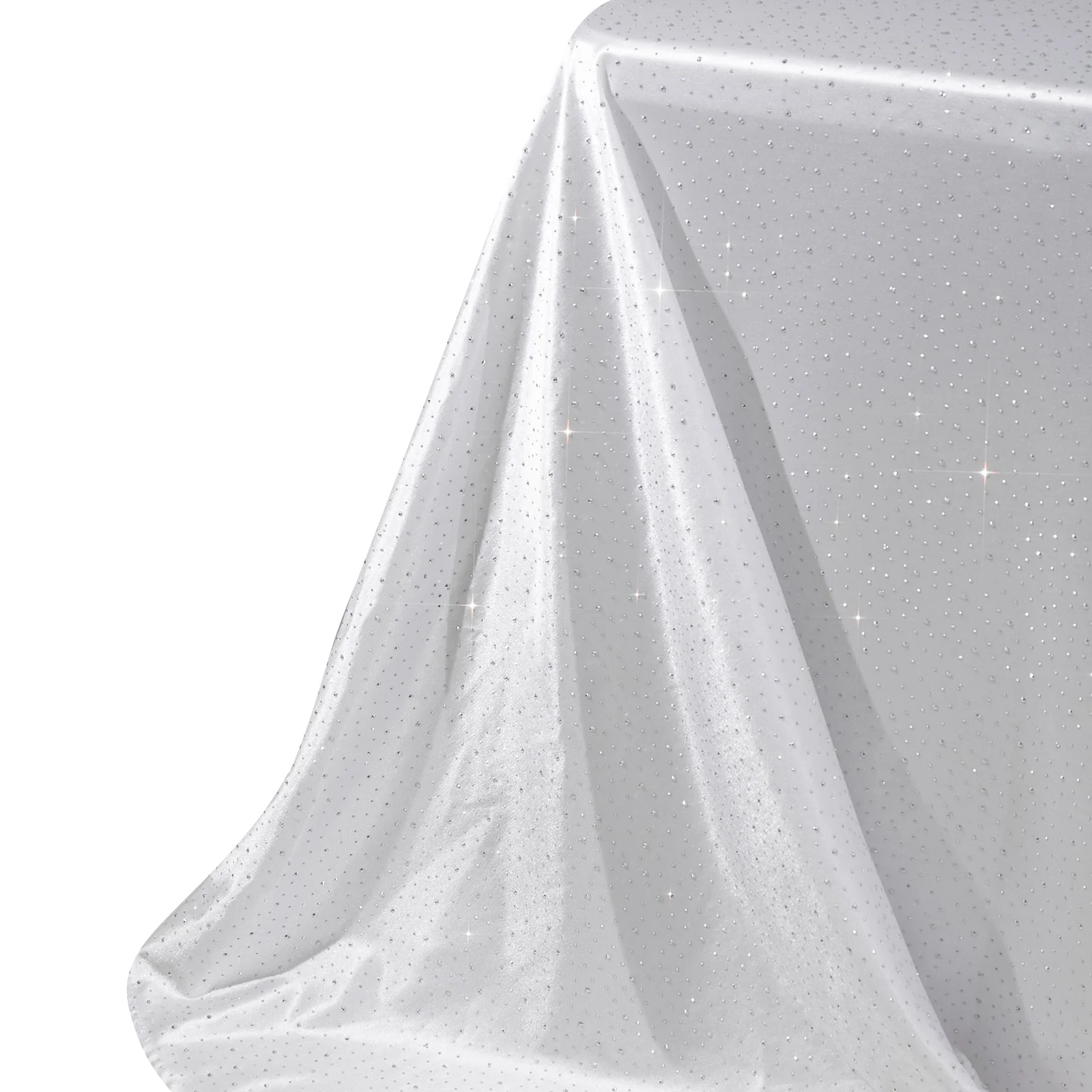 Scuba Rectangular Tablecloth 90"×132" White with Rhinestone Accents – Seamless, Wrinkle-Free, Stain-Resistant Event Linen - Image 6