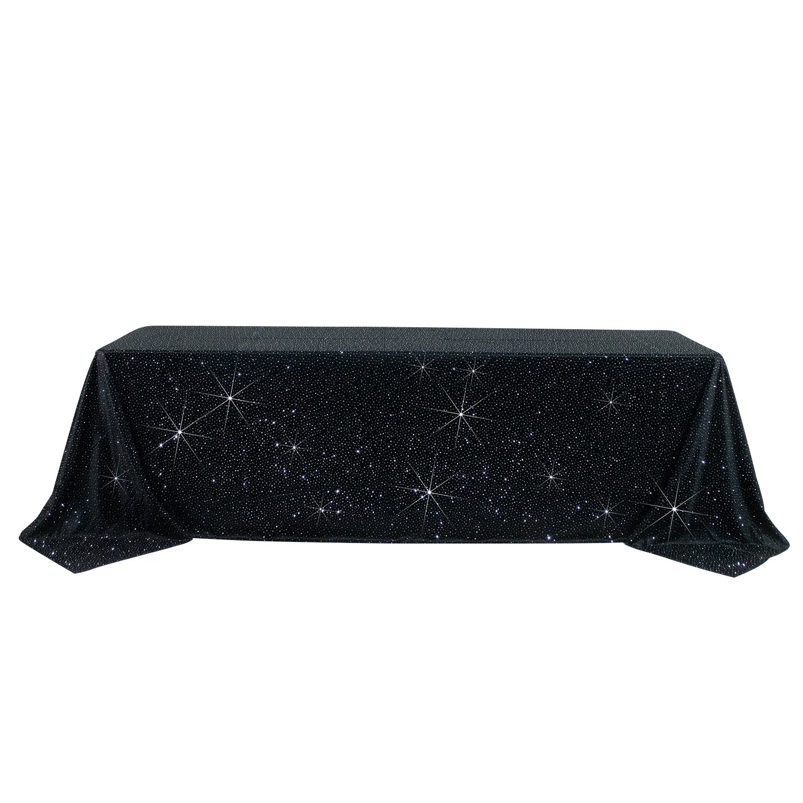 Scuba Rectangular Tablecloth 90"×156" Black with Rhinestone Accents – Seamless, Wrinkle-Free, Stain-Resistant Event Linen - Image 2