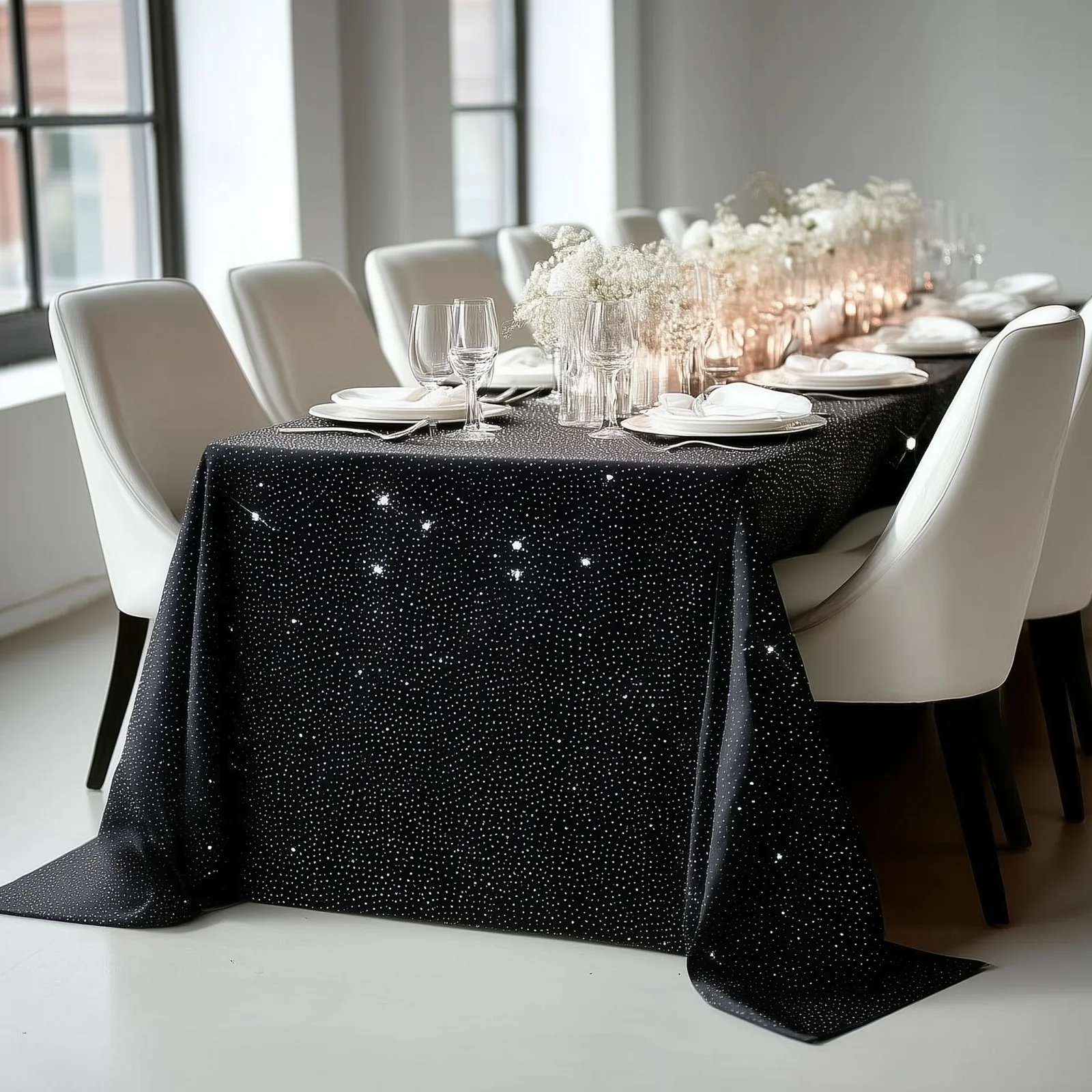 Scuba Rectangular Tablecloth 90"×156" Black with Rhinestone Accents – Seamless, Wrinkle-Free, Stain-Resistant Event Linen - Image 5