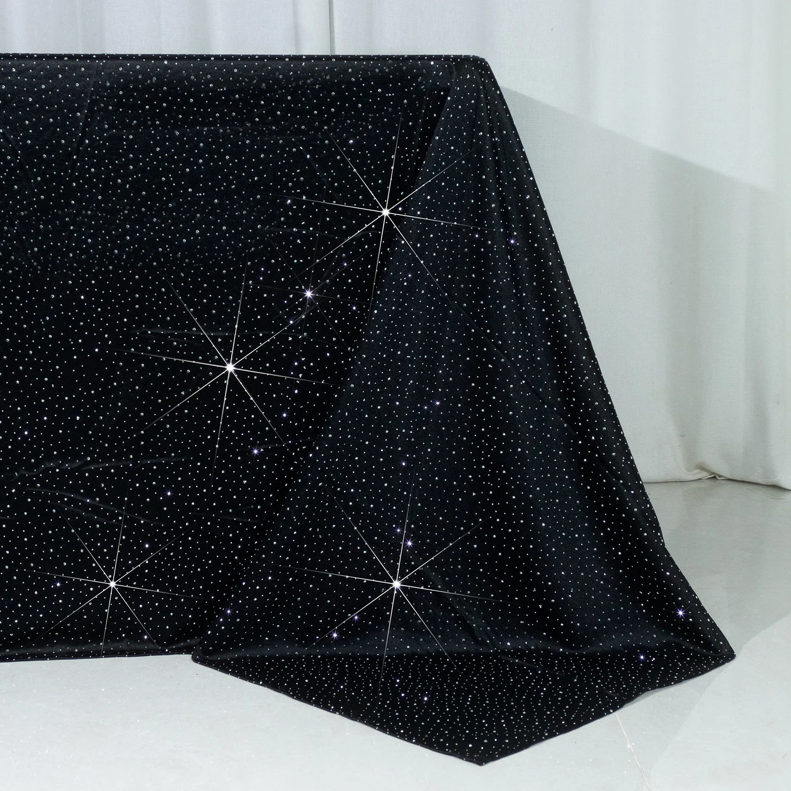 Scuba Rectangular Tablecloth 90"×156" Black with Rhinestone Accents – Seamless, Wrinkle-Free, Stain-Resistant Event Linen - Image 6