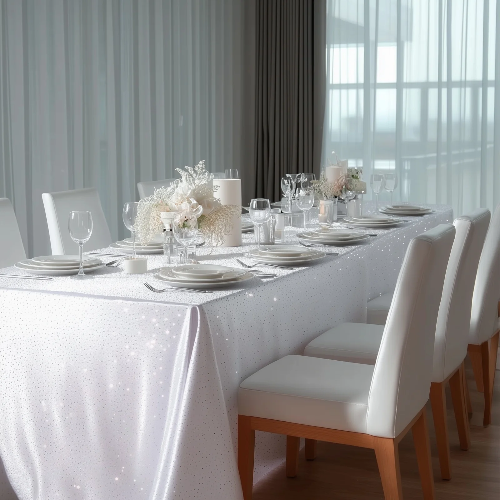 Scuba Rectangular Tablecloth 90"×156" White with Rhinestone Accents – Seamless, Wrinkle-Free, Stain-Resistant Event Linen - Image 5