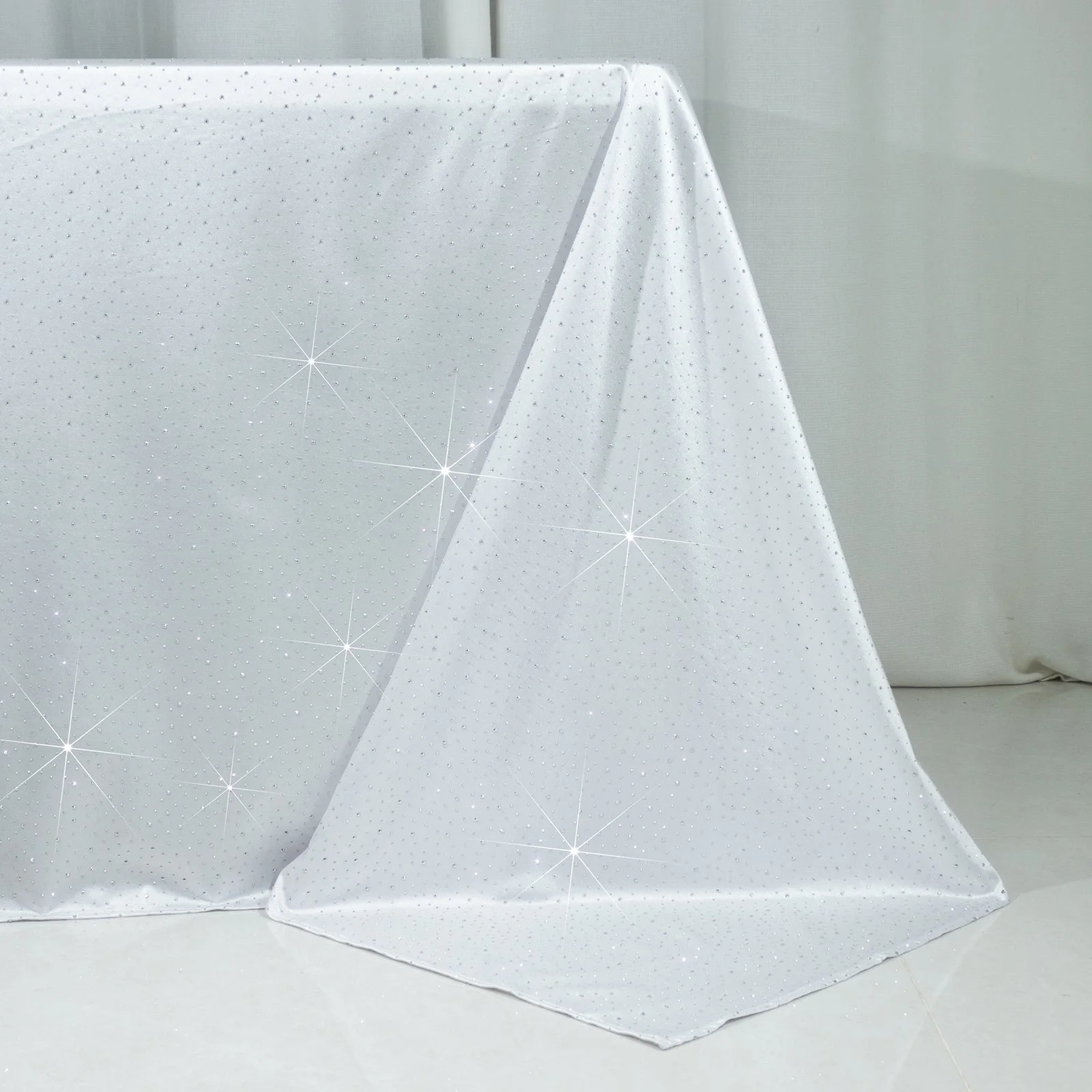 Scuba Rectangular Tablecloth 90"×156" White with Rhinestone Accents – Seamless, Wrinkle-Free, Stain-Resistant Event Linen - Image 6