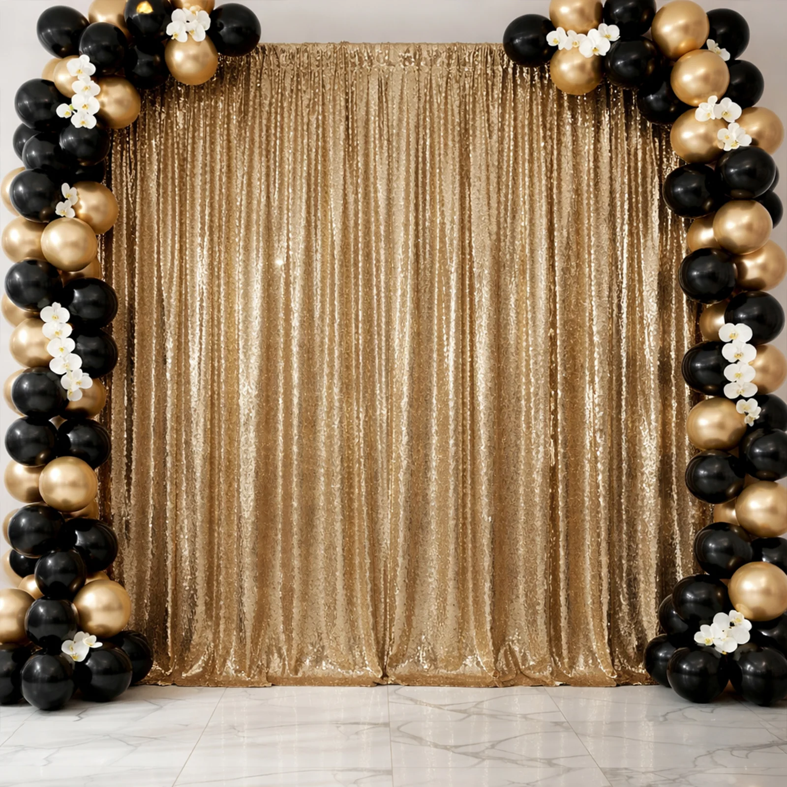 Gold Sequin Event Backdrop Curtain with Rod Pocket – Shimmering Drape Panel for Professional Displays & Photo Booths, 5ft x 12ft