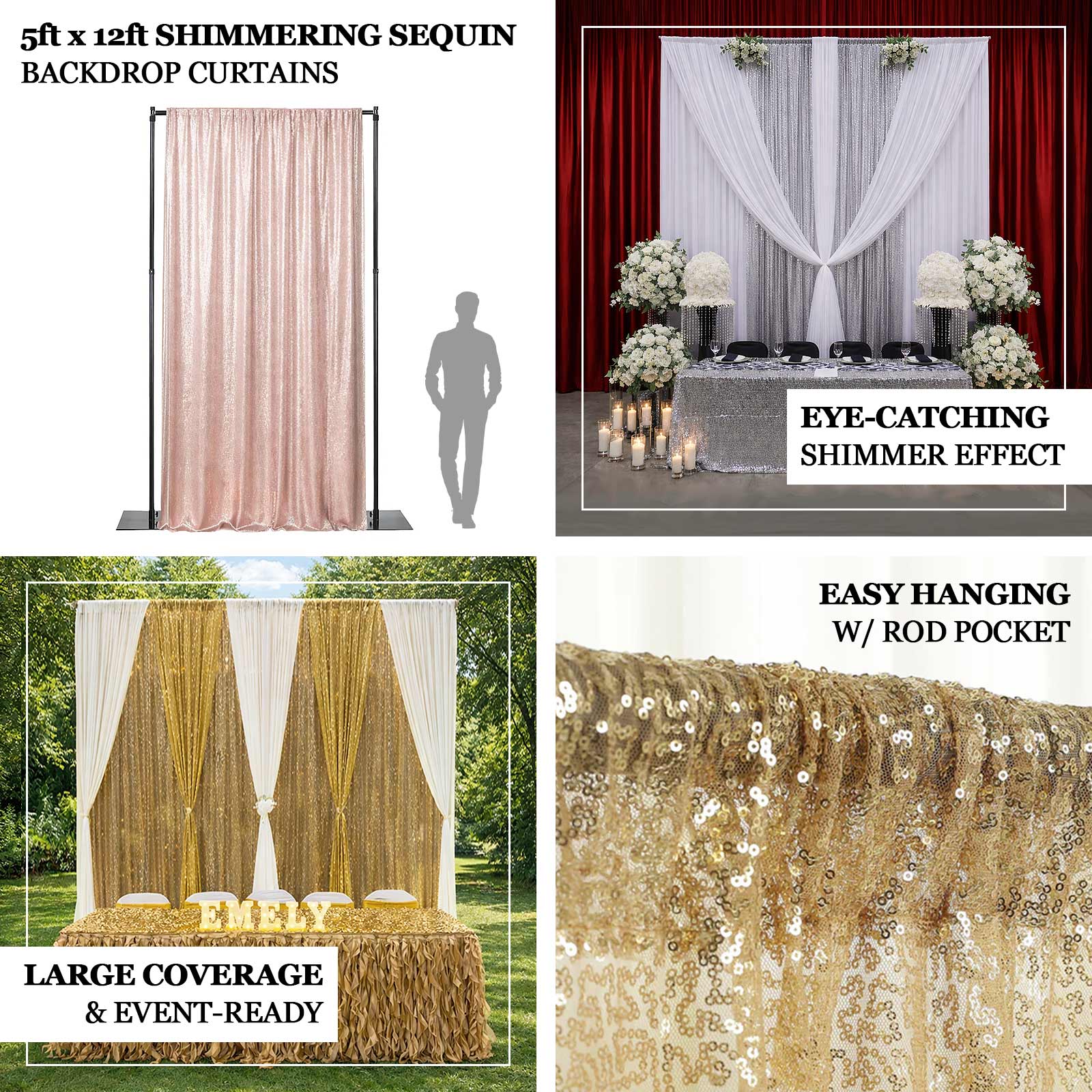 Pink Sequin Event Backdrop Curtain with Rod Pocket – Shimmering Drape Panel for Professional Displays & Photo Booths, 5ft x 12ft - Image 4