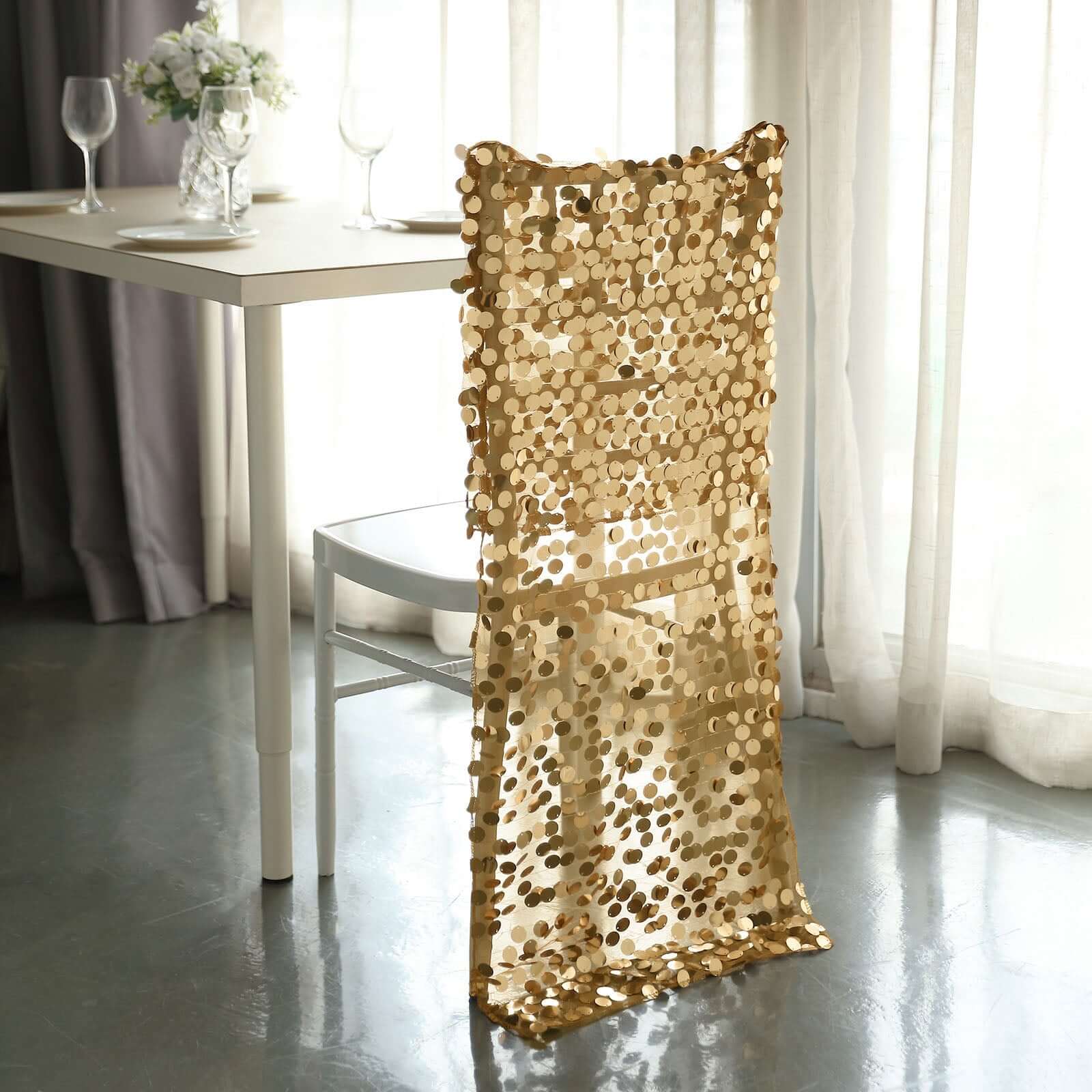 Sequin Chair Slipcover Big Payette Design for Chiavari Chairs Gold - Glittering Event Chair Back Cover - Image 2
