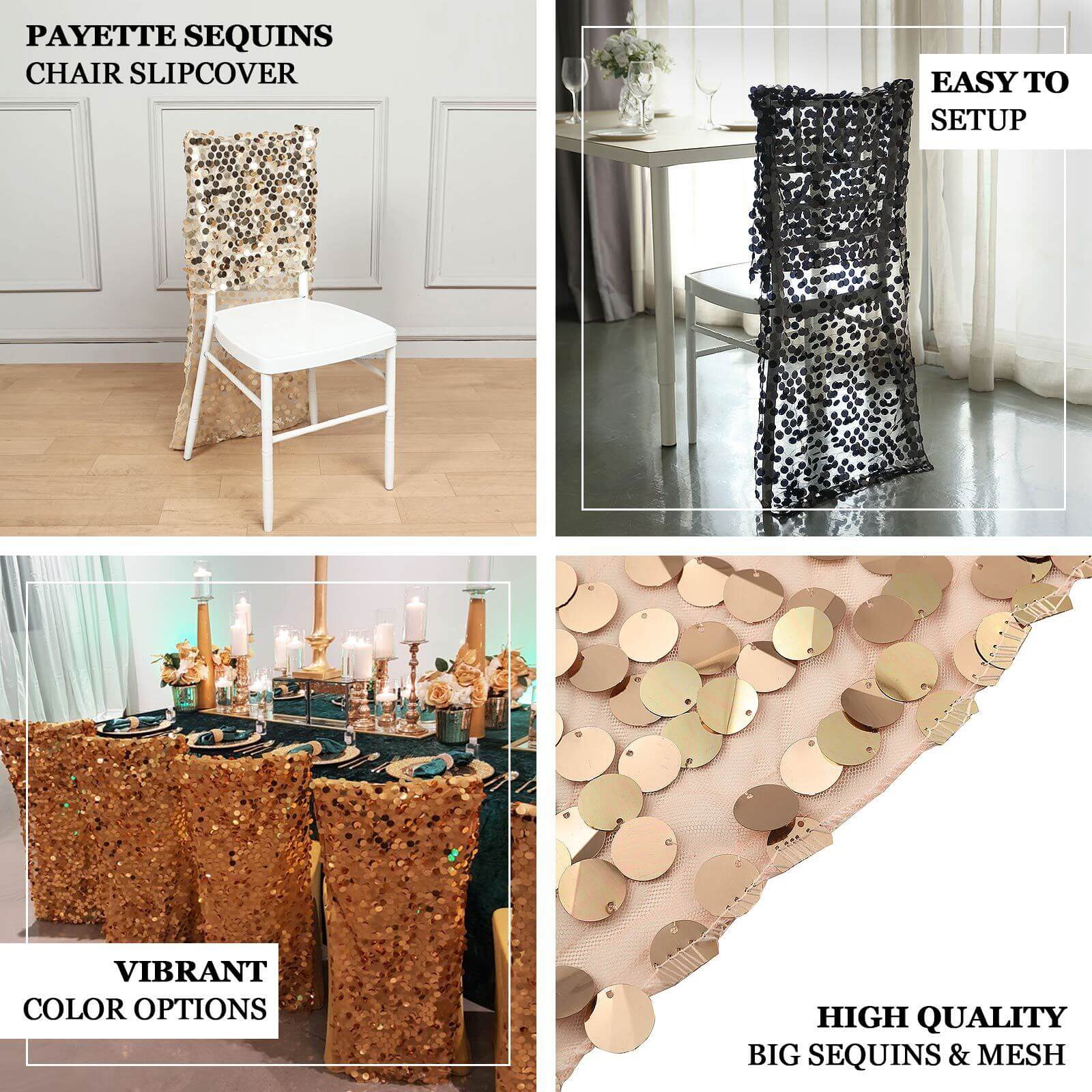 Sequin Chair Slipcover Big Payette Design for Chiavari Chairs Gold - Glittering Event Chair Back Cover - Image 3