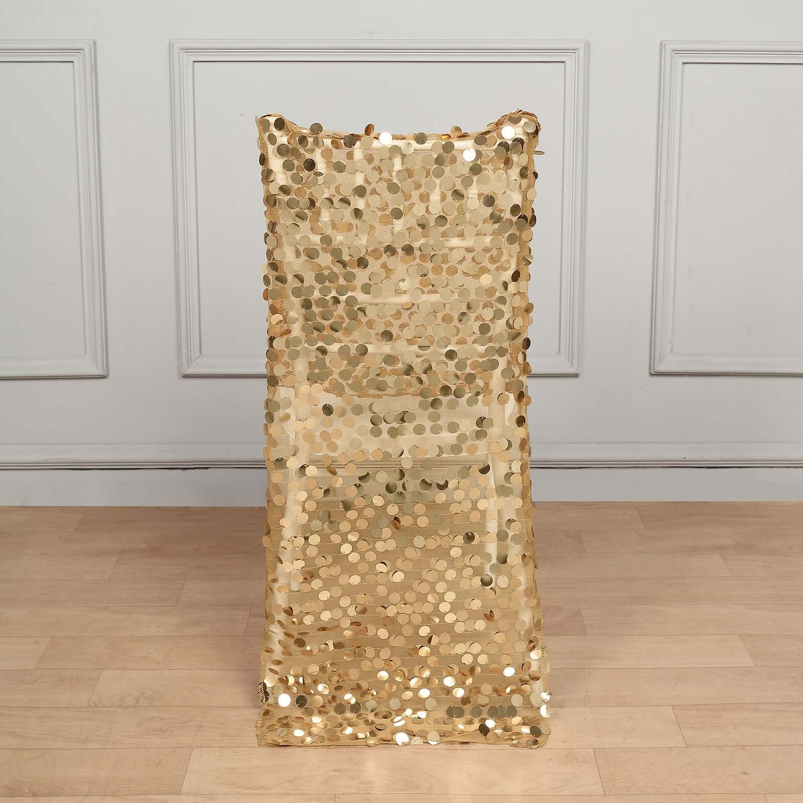 Sequin Chair Slipcover Big Payette Design for Chiavari Chairs Gold - Glittering Event Chair Back Cover - Image 4