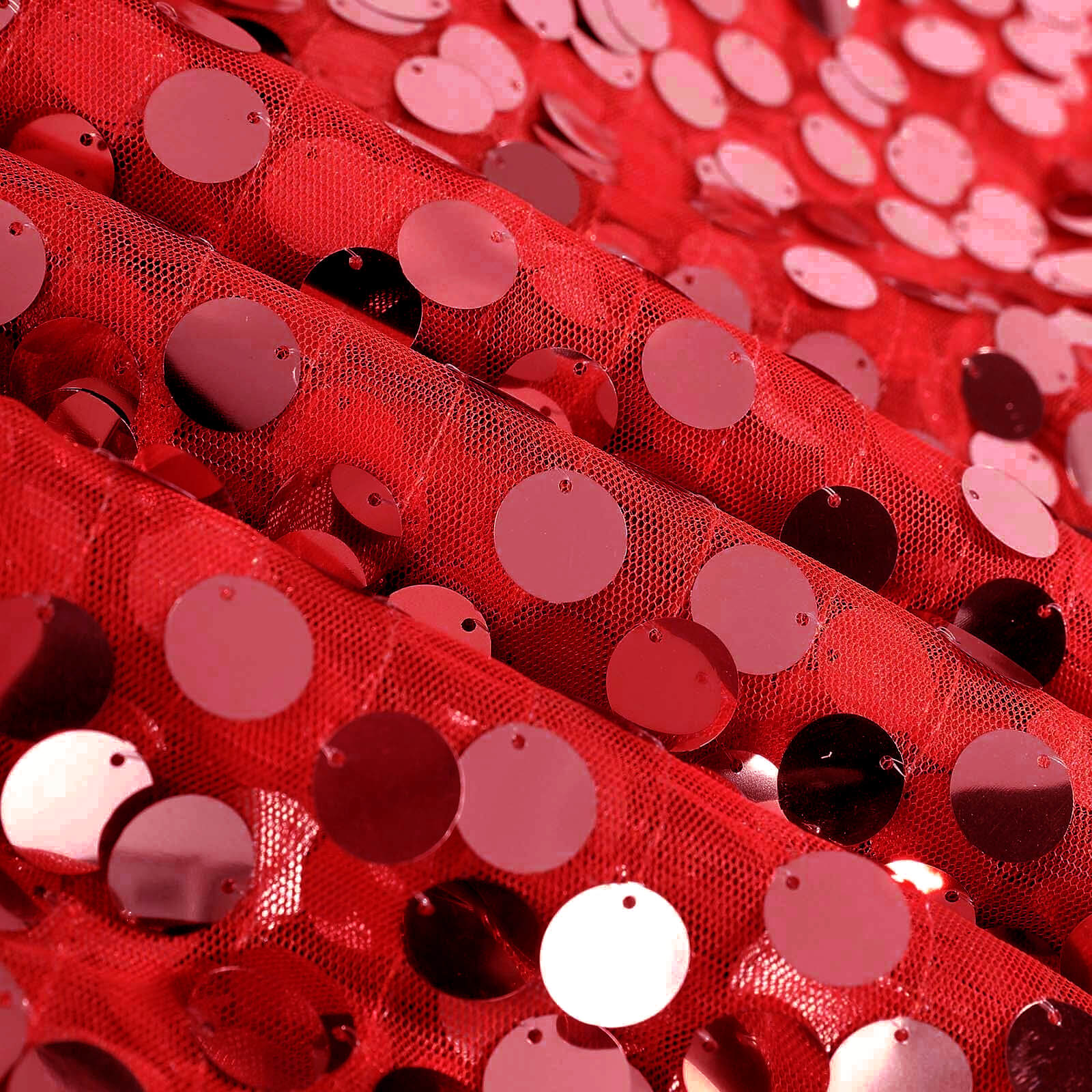 Sequin 132" Round Tablecloth Red - Big Payette Table Cover - Image 9