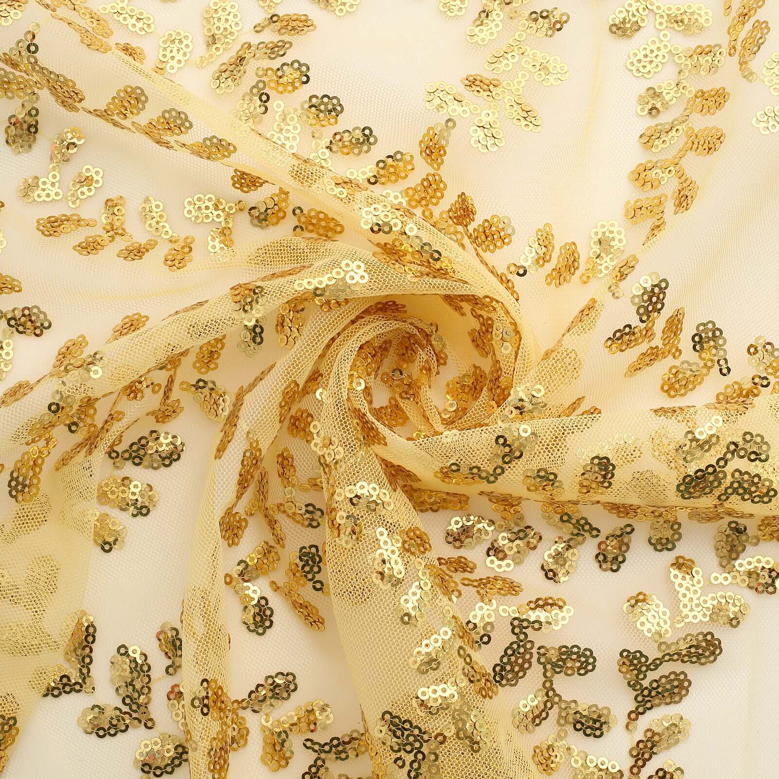 Sequin Tulle 20"x20" Napkin Gold Embroidered Leaf Vine Pattern - Shimmering Event Decor - Image 3