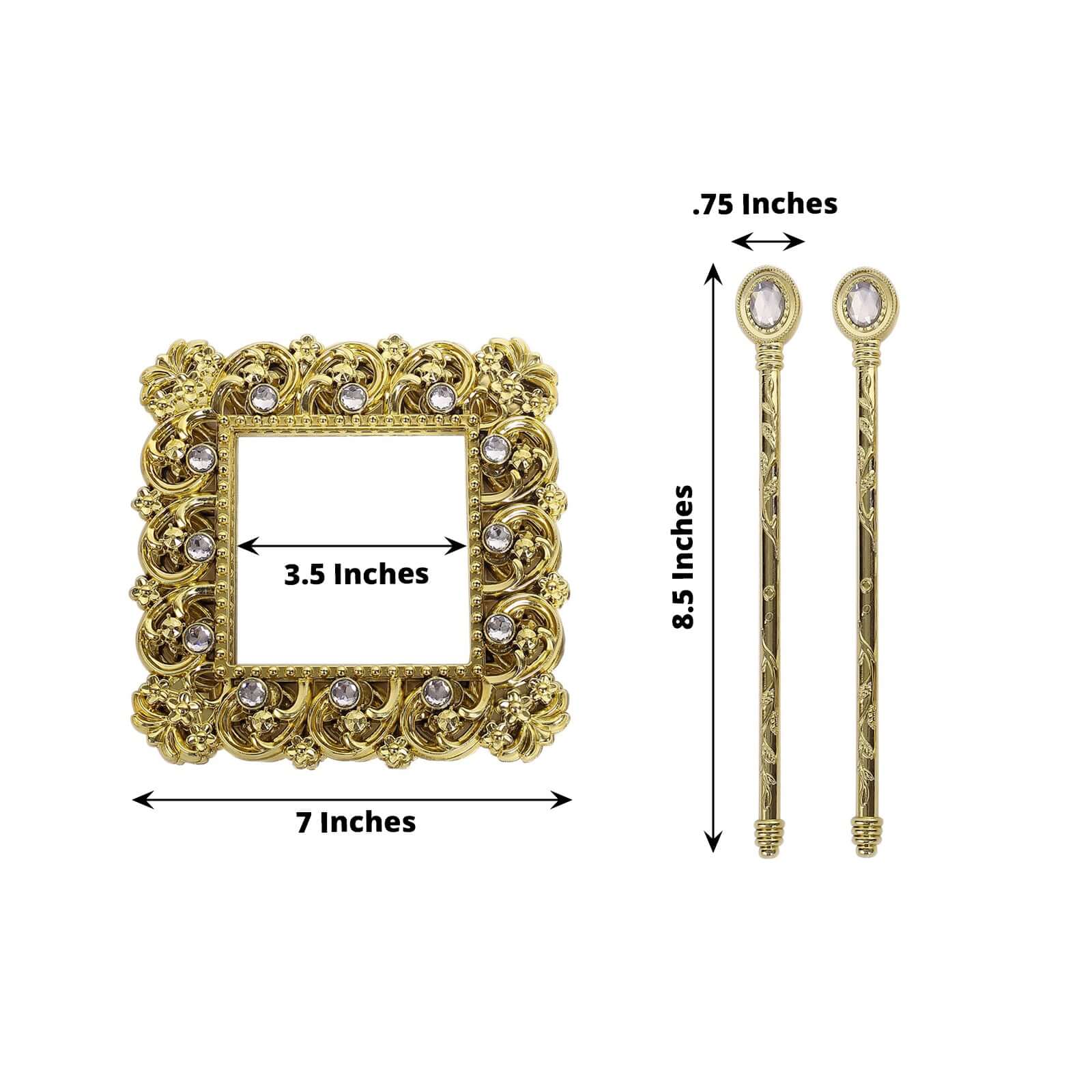Set of 2 7" Gold Barrette Style Diamond Backdrop Drapery Holdbacks, Square Acrylic Crystal Curtain Brooch Tie Backs - Image 3