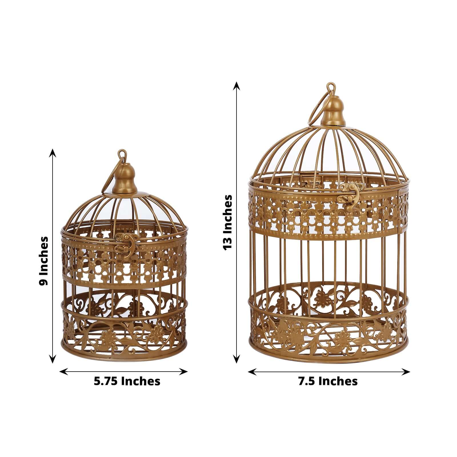 Set of 2 Card Holders Wrought Iron Bird Cage Design Metallic Gold - Decorative Display Stand 9"/13" - Image 3