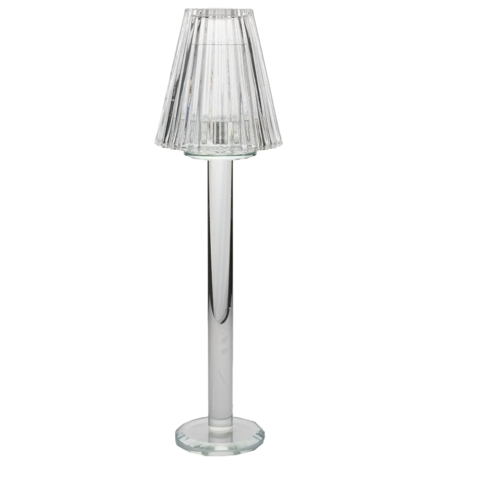 Set of 2 Clear Crystal Glass Candle Holders – 17" Elegant Ribbed Vintage Table Lamp Design - Image 5