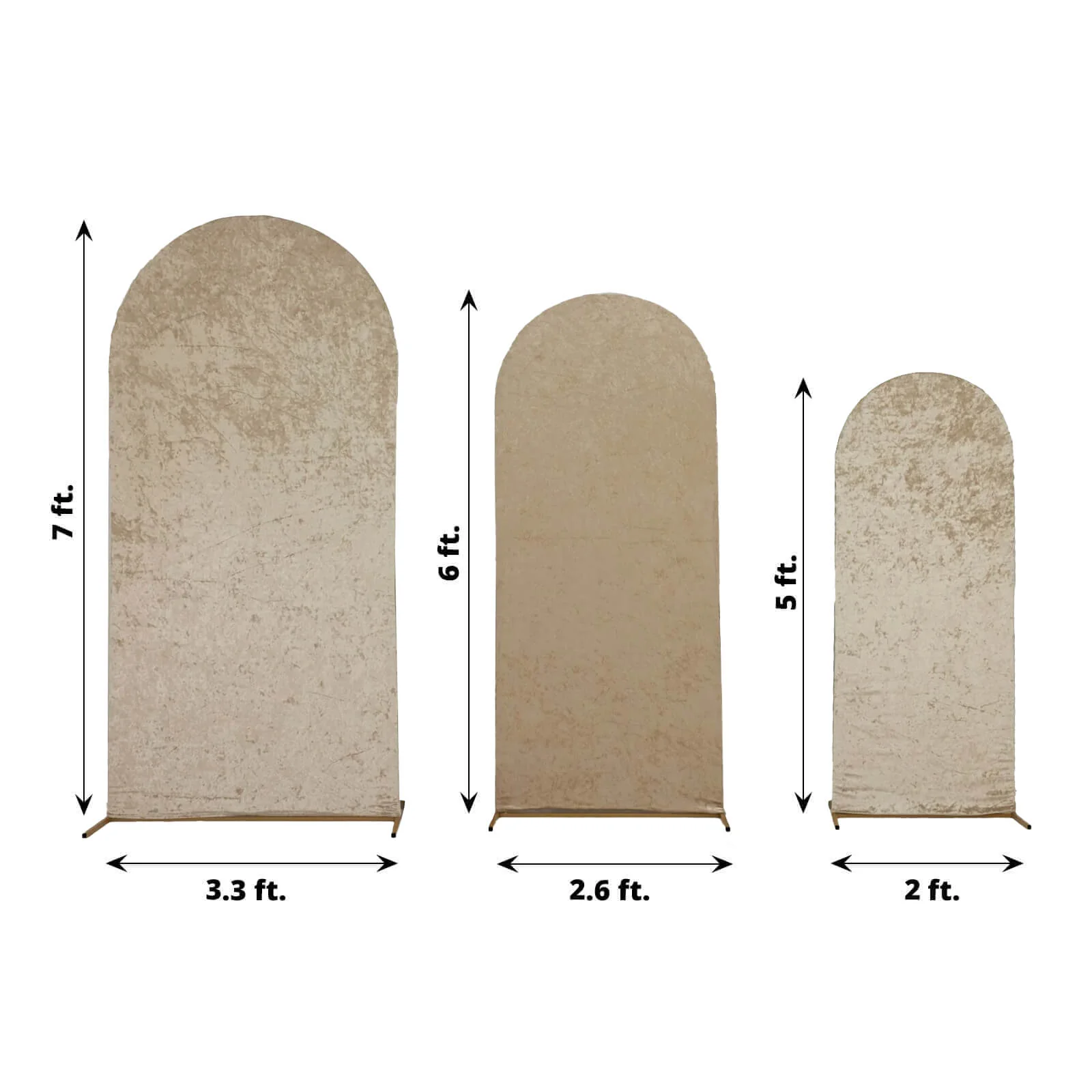 Set of 3 Beige Crushed Velvet Chiara Backdrop Stand Covers For Round Top Wedding Arches - 5ft, 6ft, 7ft - Image 3