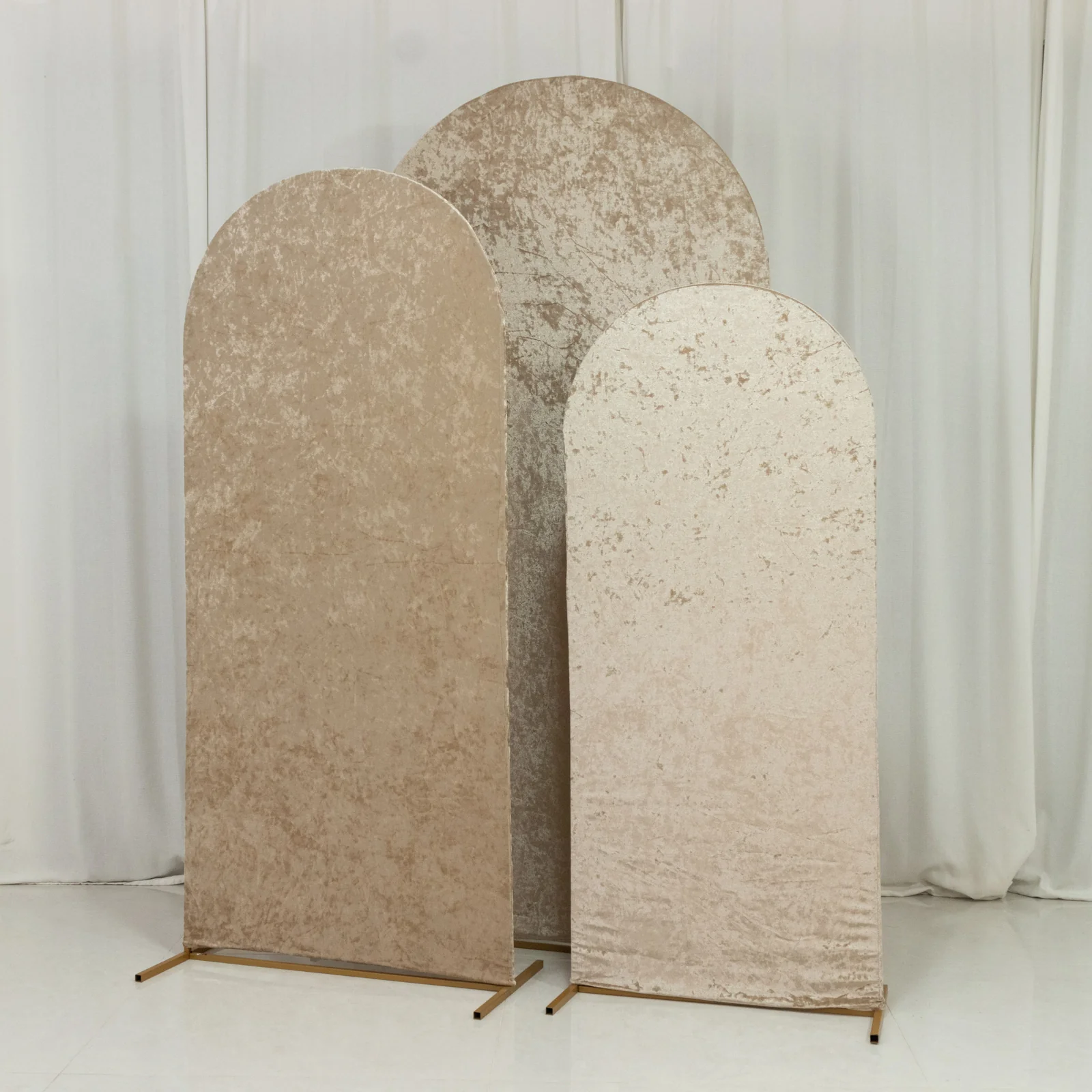 Set of 3 Beige Crushed Velvet Chiara Backdrop Stand Covers For Round Top Wedding Arches - 5ft, 6ft, 7ft - Image 8