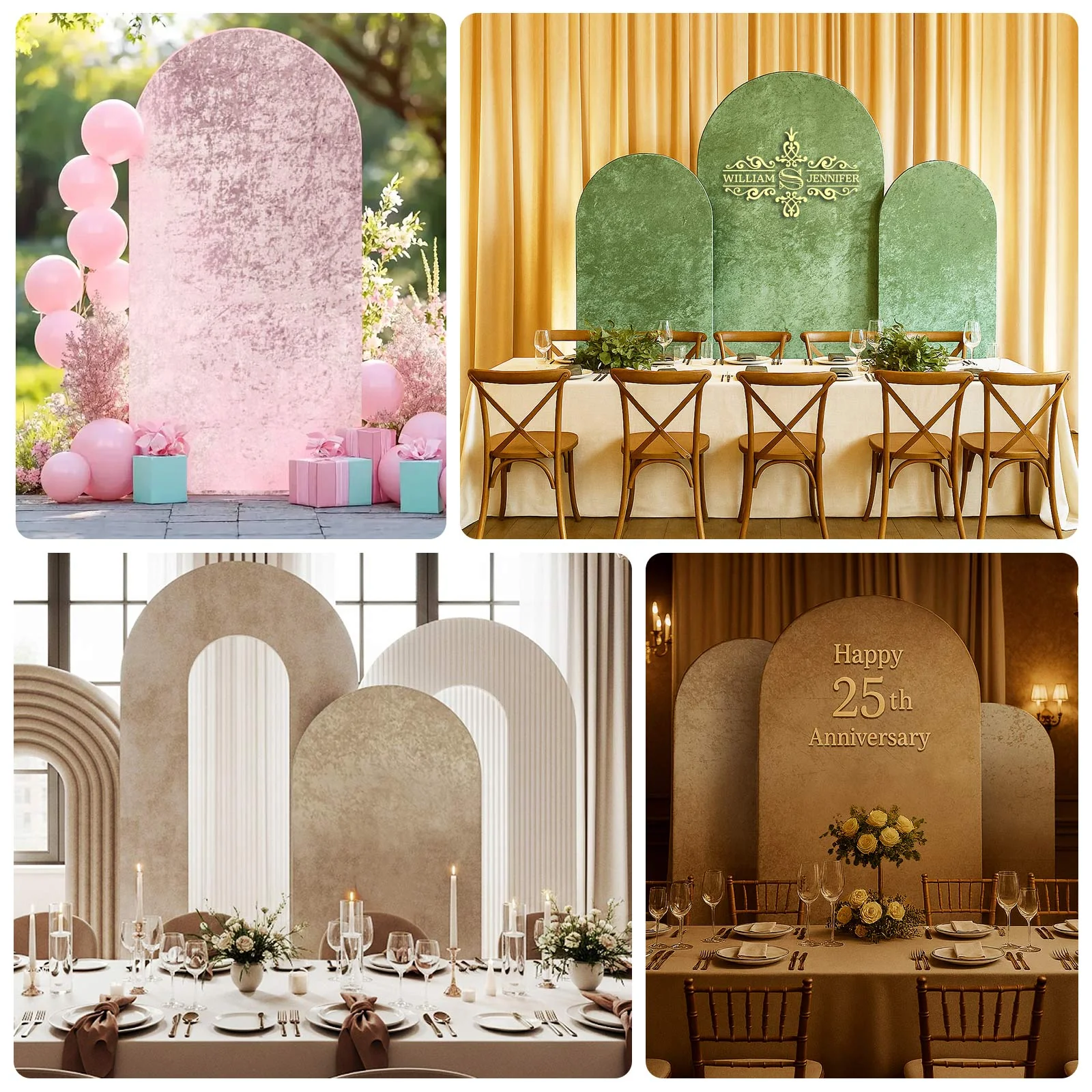 Set of 3 Black Crushed Velvet Chiara Backdrop Stand Covers For Round Top Wedding Arches - 5ft, 6ft, 7ft - Image 5