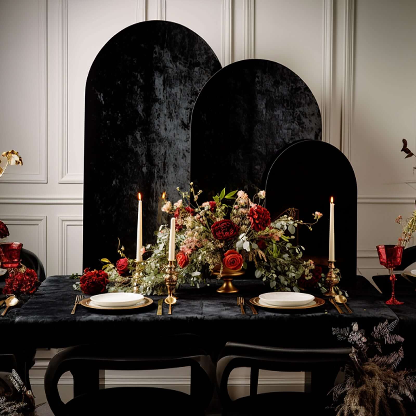 Set of 3 Black Crushed Velvet Chiara Backdrop Stand Covers For Round Top Wedding Arches - 5ft, 6ft, 7ft - Image 8