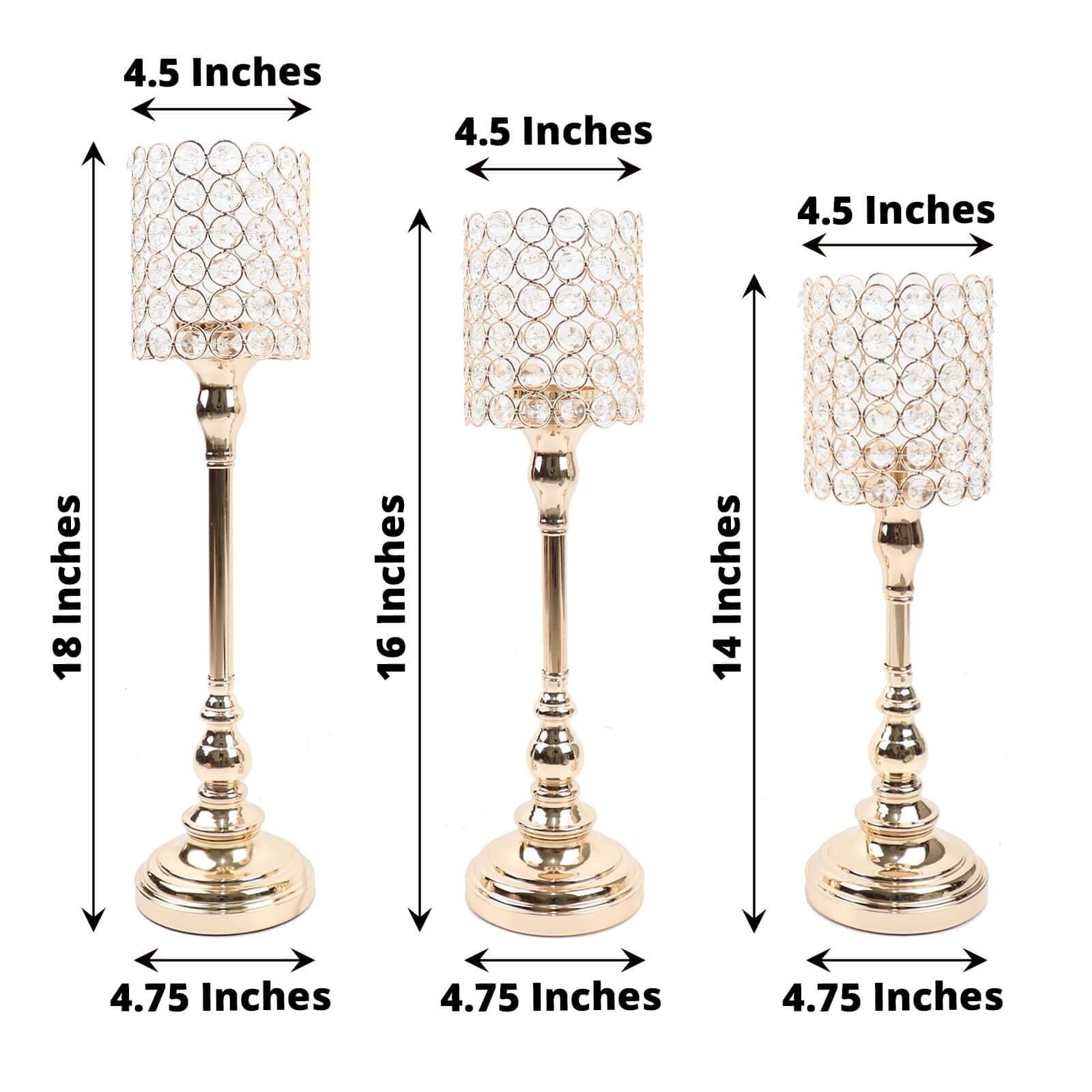 Set of 3 Crystal Beaded Goblet Votive Candle Holder Stands Gold - Tea Light Centerpiece 18", 16", 14" - Image 3