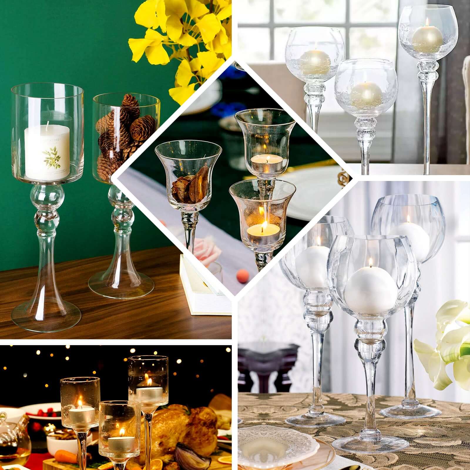 Set of 3 Glass Globe Vases Long Stem Clear - Stylish Candle Holder Floral Centerpieces 12", 14", 16" - Image 5