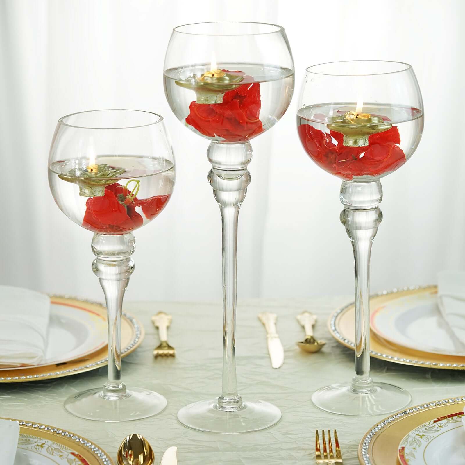 Set of 3 Glass Globe Vases Long Stem Clear - Stylish Candle Holder Floral Centerpieces 12", 14", 16" - Image 6