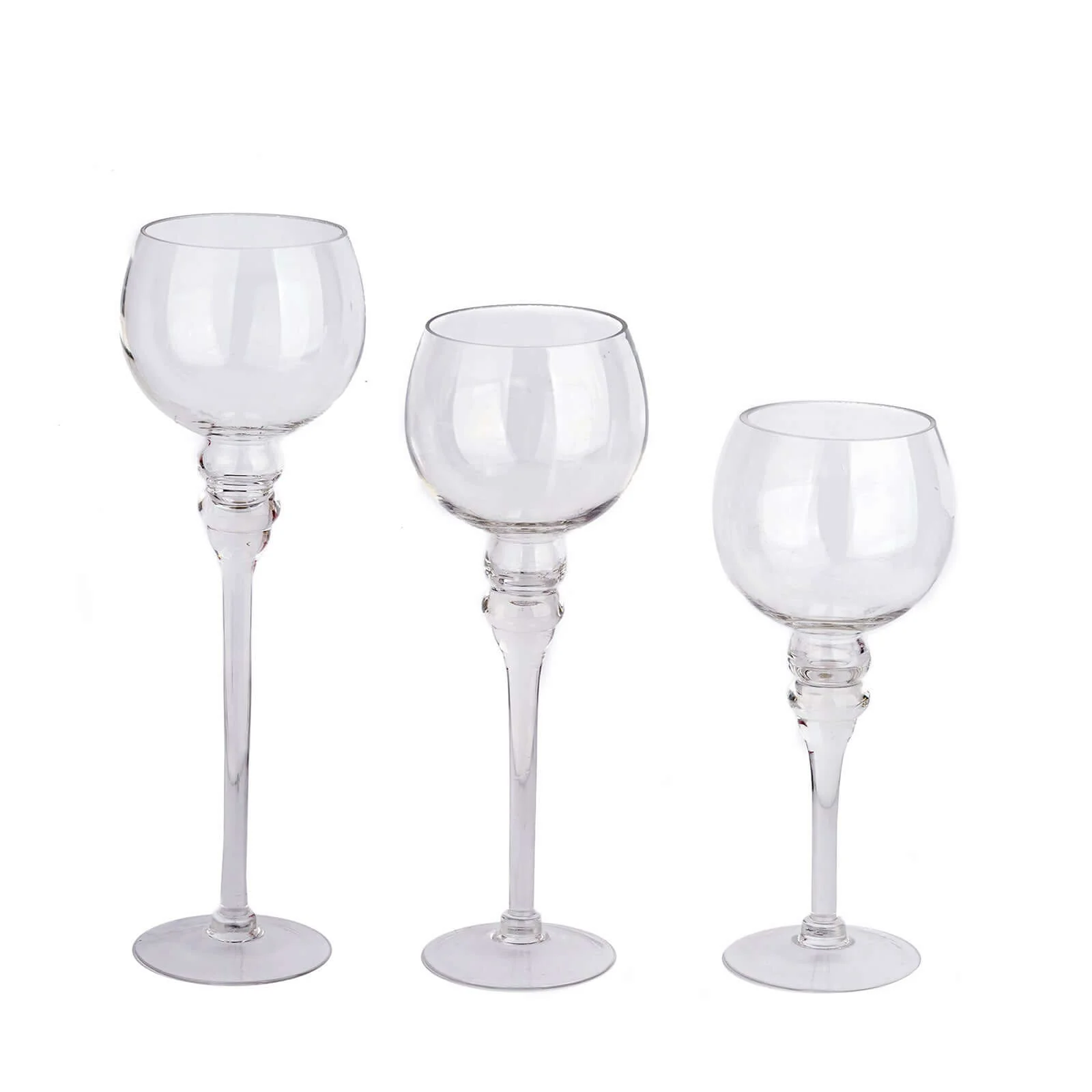 Set of 3 Glass Globe Vases Long Stem Clear - Stylish Candle Holder Floral Centerpieces 12", 14", 16" - Image 7
