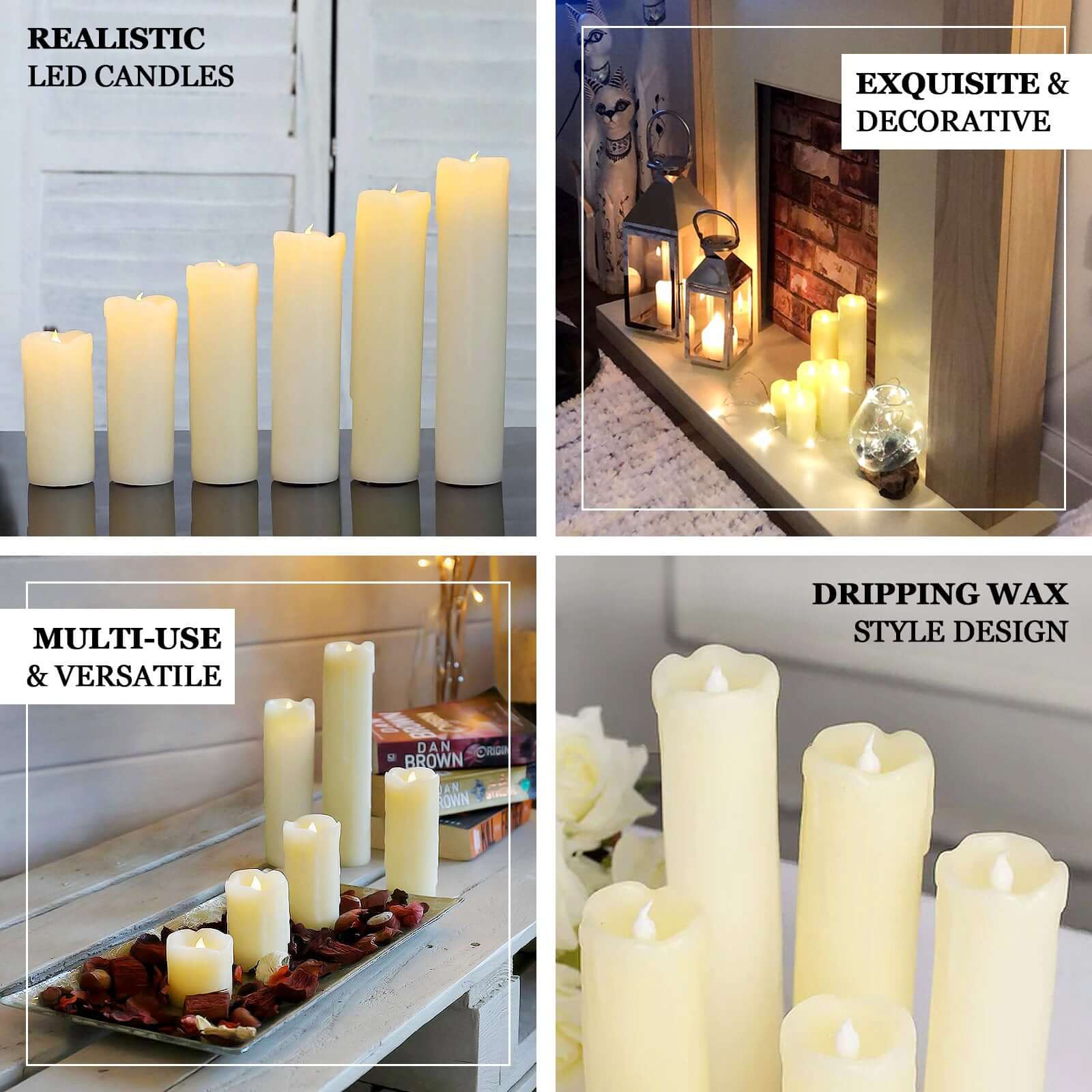 Set of 6 LED Flameless Luminaria Candles Drip Wax Ivory - Battery Operated Pillar Lighting - Image 4