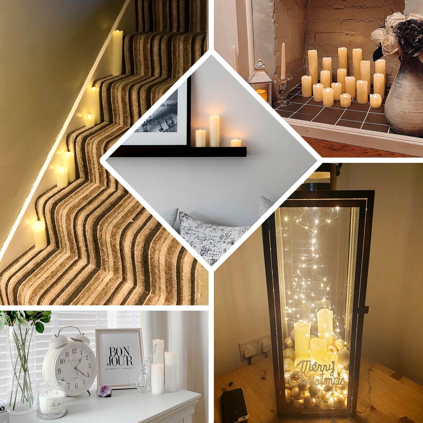 Set of 6 LED Flameless Luminaria Candles Drip Wax Ivory - Battery Operated Pillar Lighting - Image 5