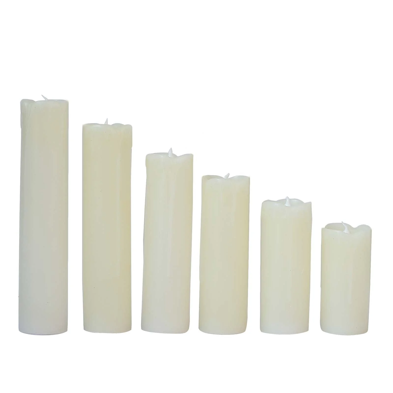 Set of 6 LED Flameless Luminaria Candles Drip Wax Ivory - Battery Operated Pillar Lighting - Image 8