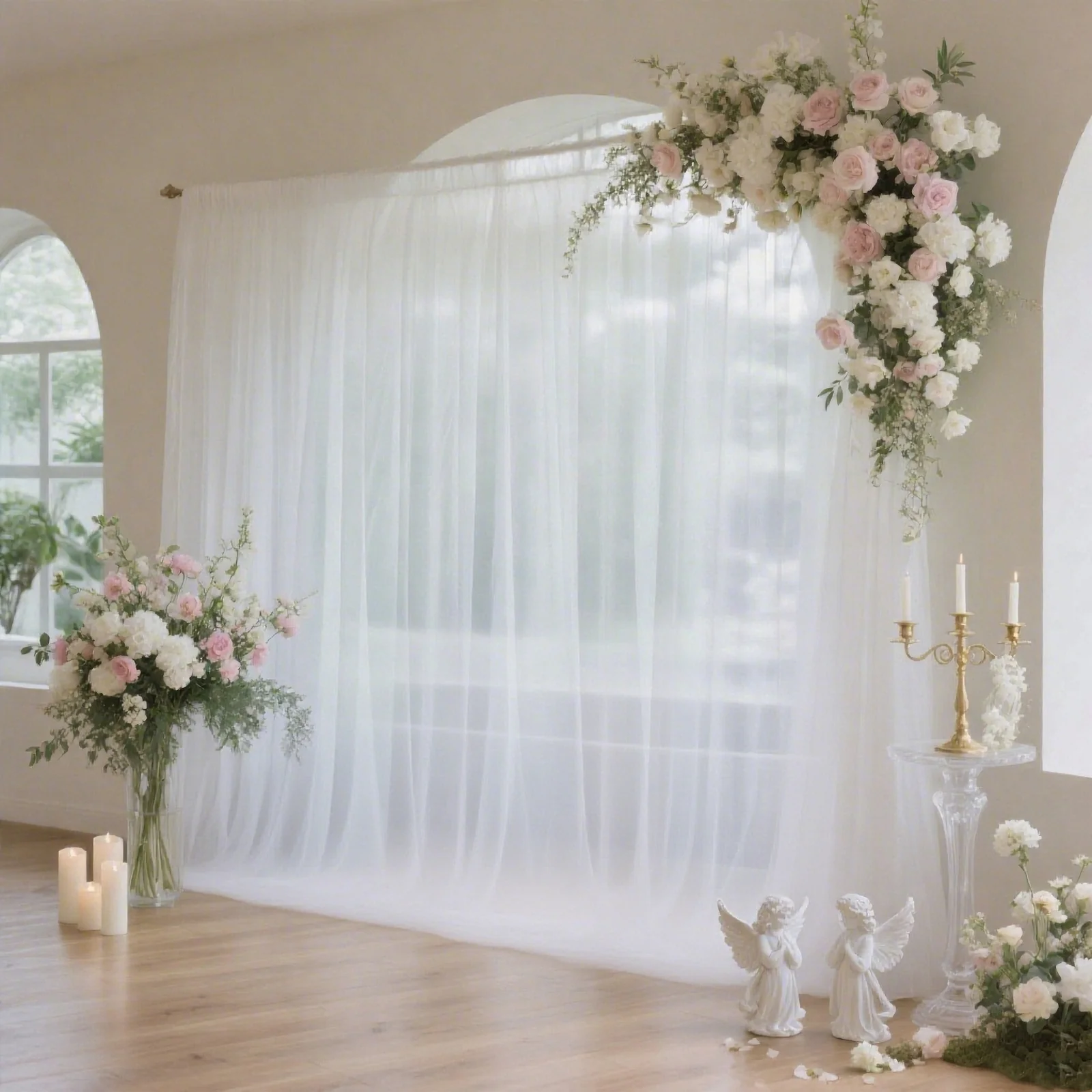 Sheer Backdrop Curtain Panel 10ft × 10ft White – Wedding Arch Drape with Rod Pocket - Image 3