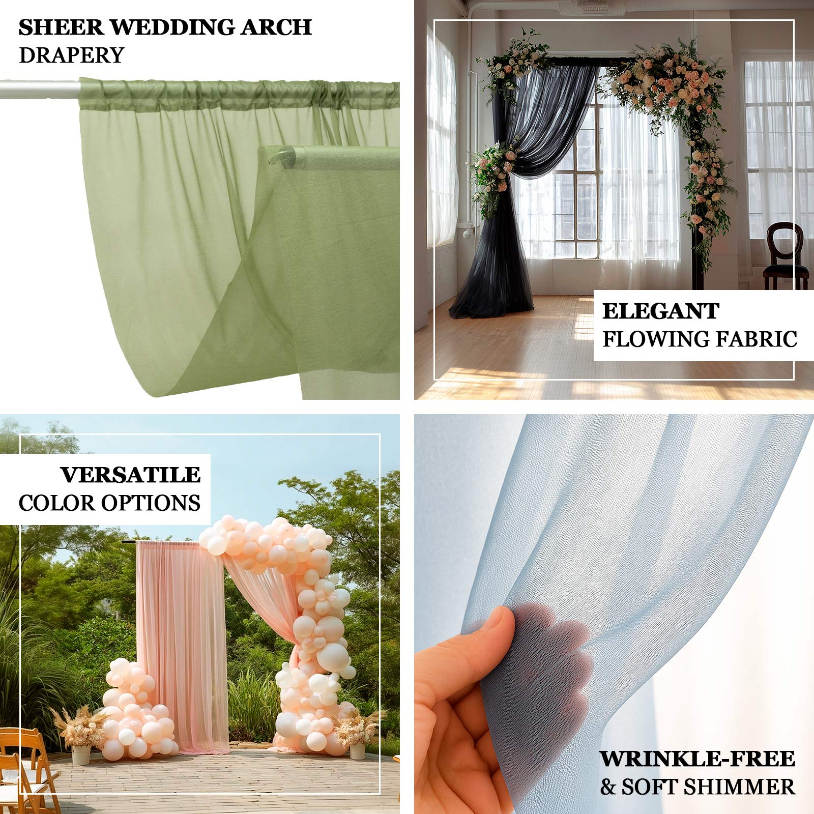 Sheer Backdrop Curtain Panel 10ft × 10ft White – Wedding Arch Drape with Rod Pocket - Image 4