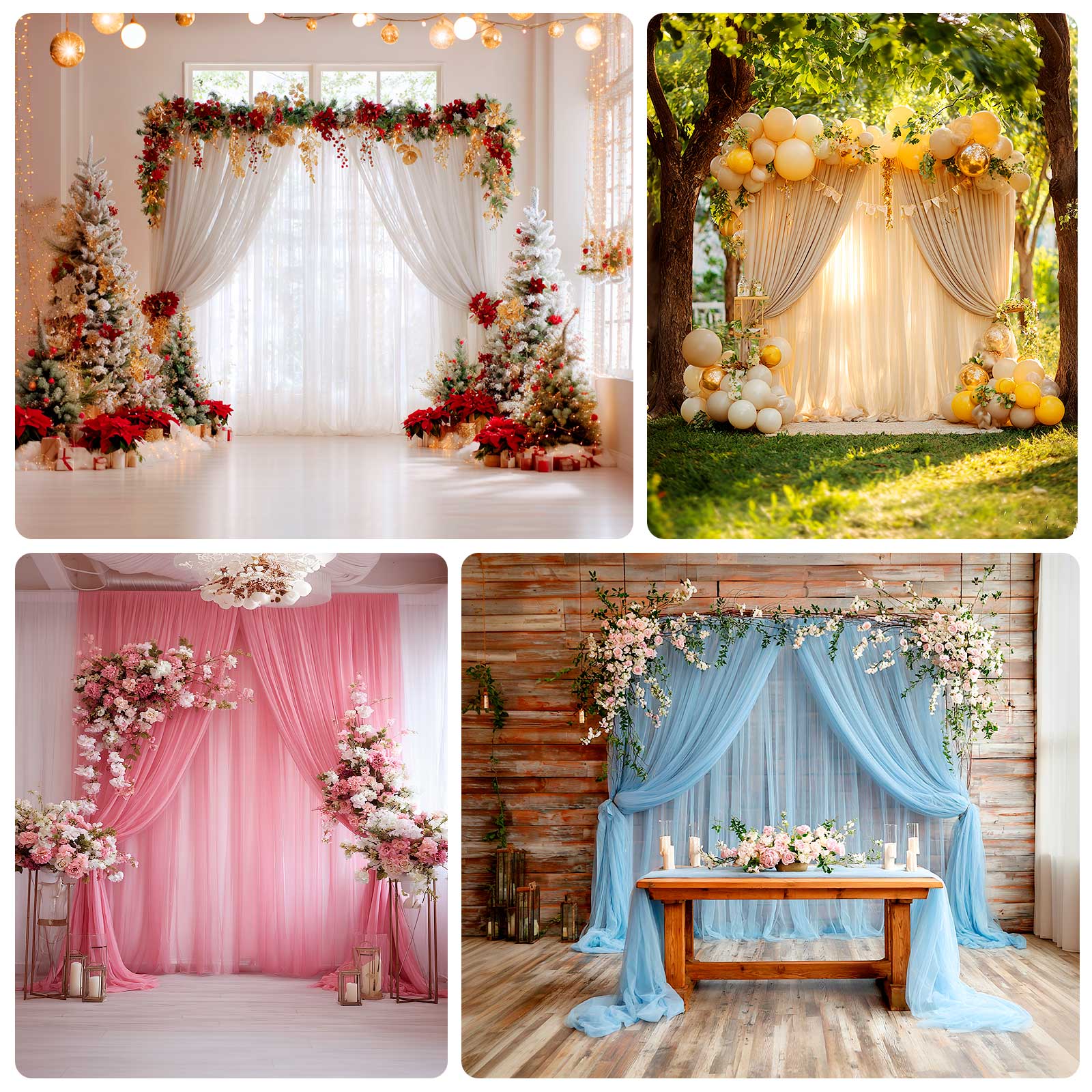 Sheer Backdrop Curtain Panel 10ft × 10ft White – Wedding Arch Drape with Rod Pocket - Image 5