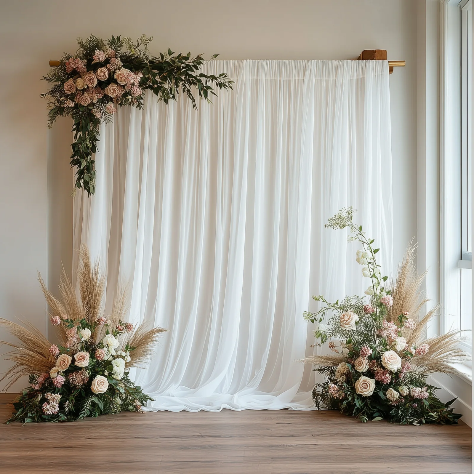 Sheer Backdrop Curtain Panel 10ft × 10ft White – Wedding Arch Drape with Rod Pocket - Image 6
