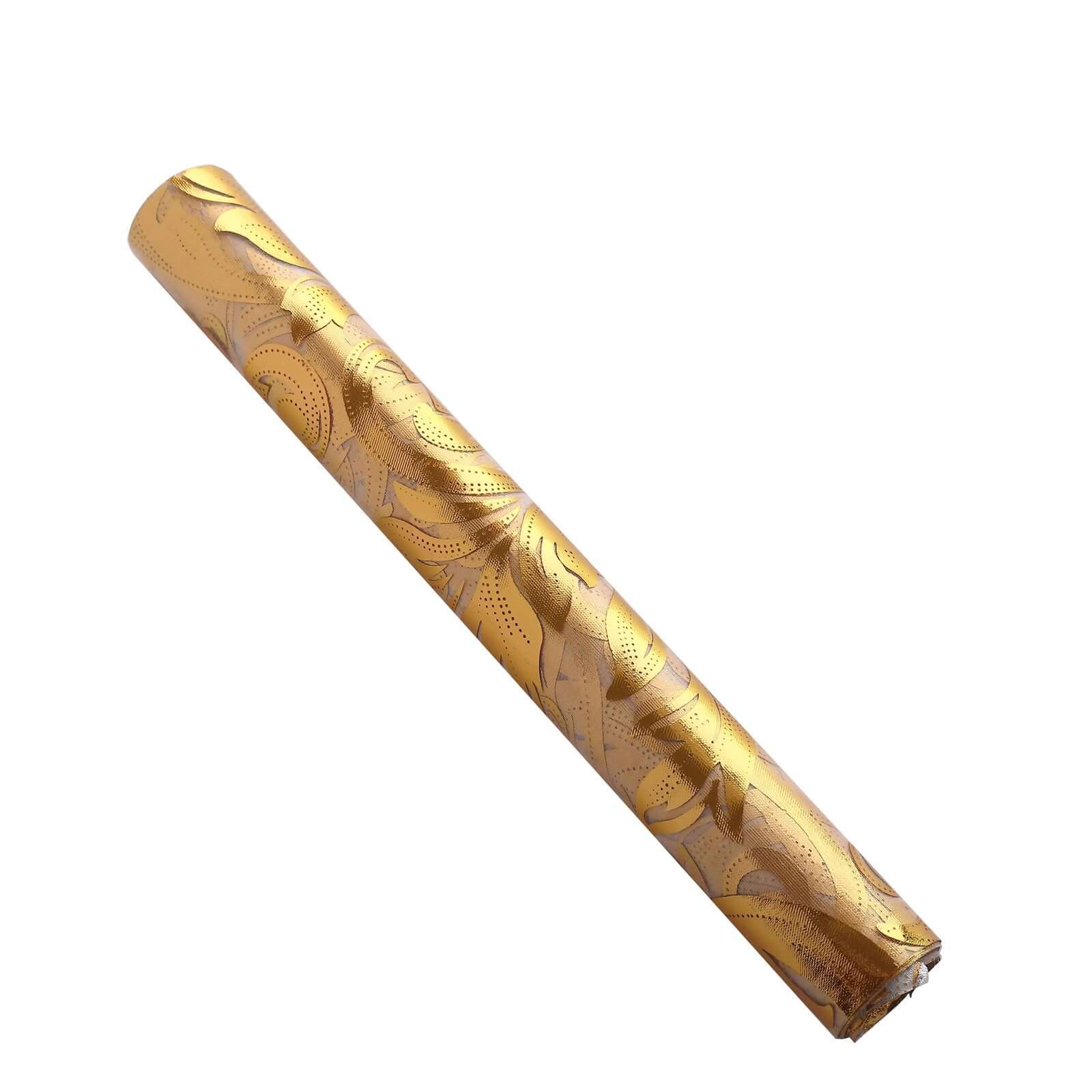 Sheer Organza 12"x108" Table Runner Roll Metallic Gold Foil Floral Swirl Design - Disposable Stylish Event Decoration - Image 7