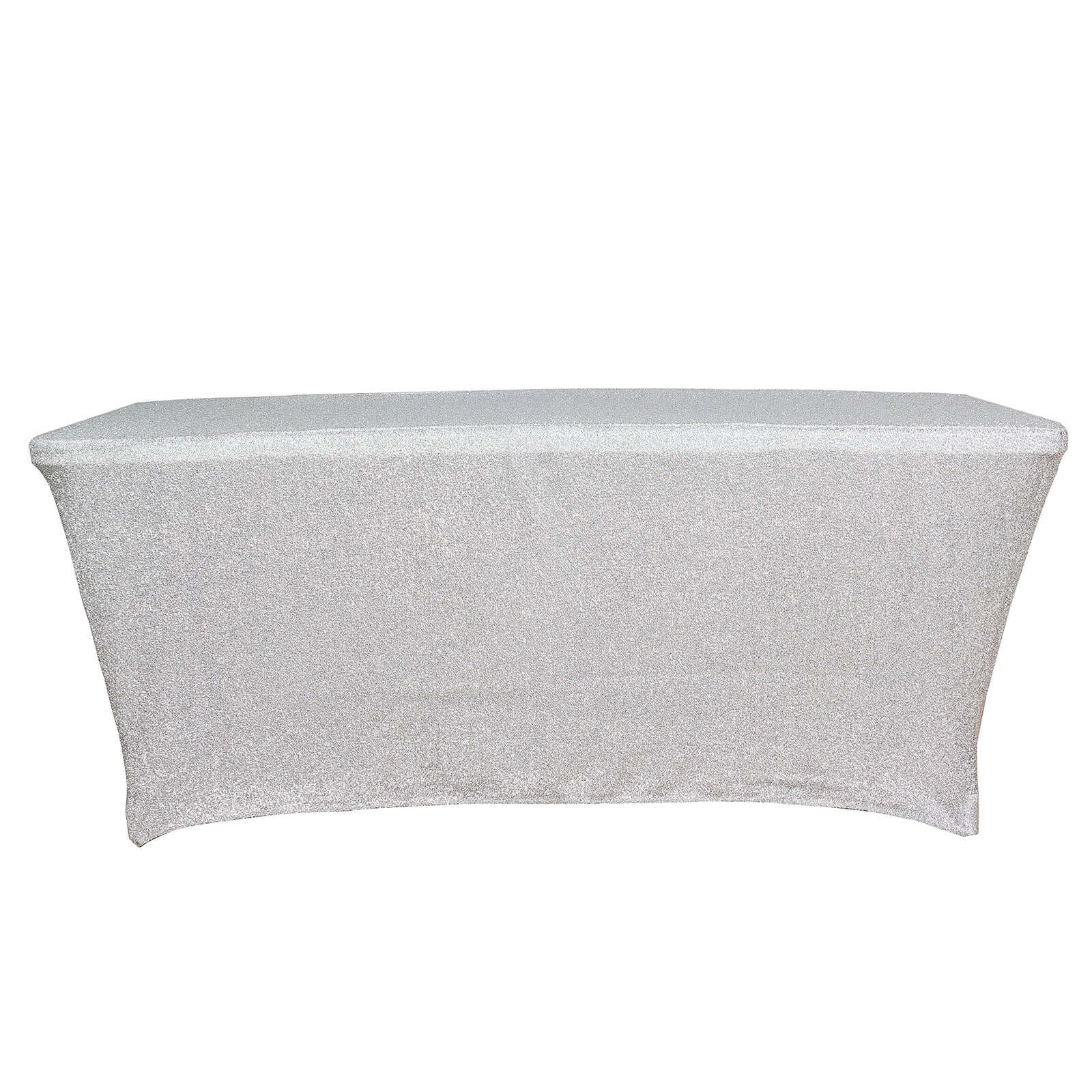 Shimmer Tinsel Spandex 72"x30" Rectangle Tablecloth Metallic Silver Glittered Shiny Stretch Table Cover - Image 5